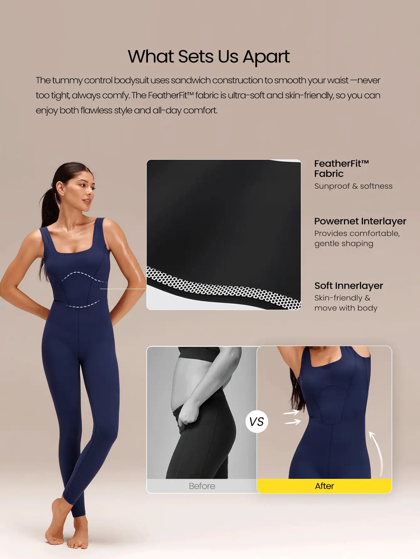 GLOWMODE Bộ áo liền quần thể thao tập gym FeatherFit™ 25" Thanh lịch mùa hè dành cho nữ - Màu xanh hải quân - Xem 3