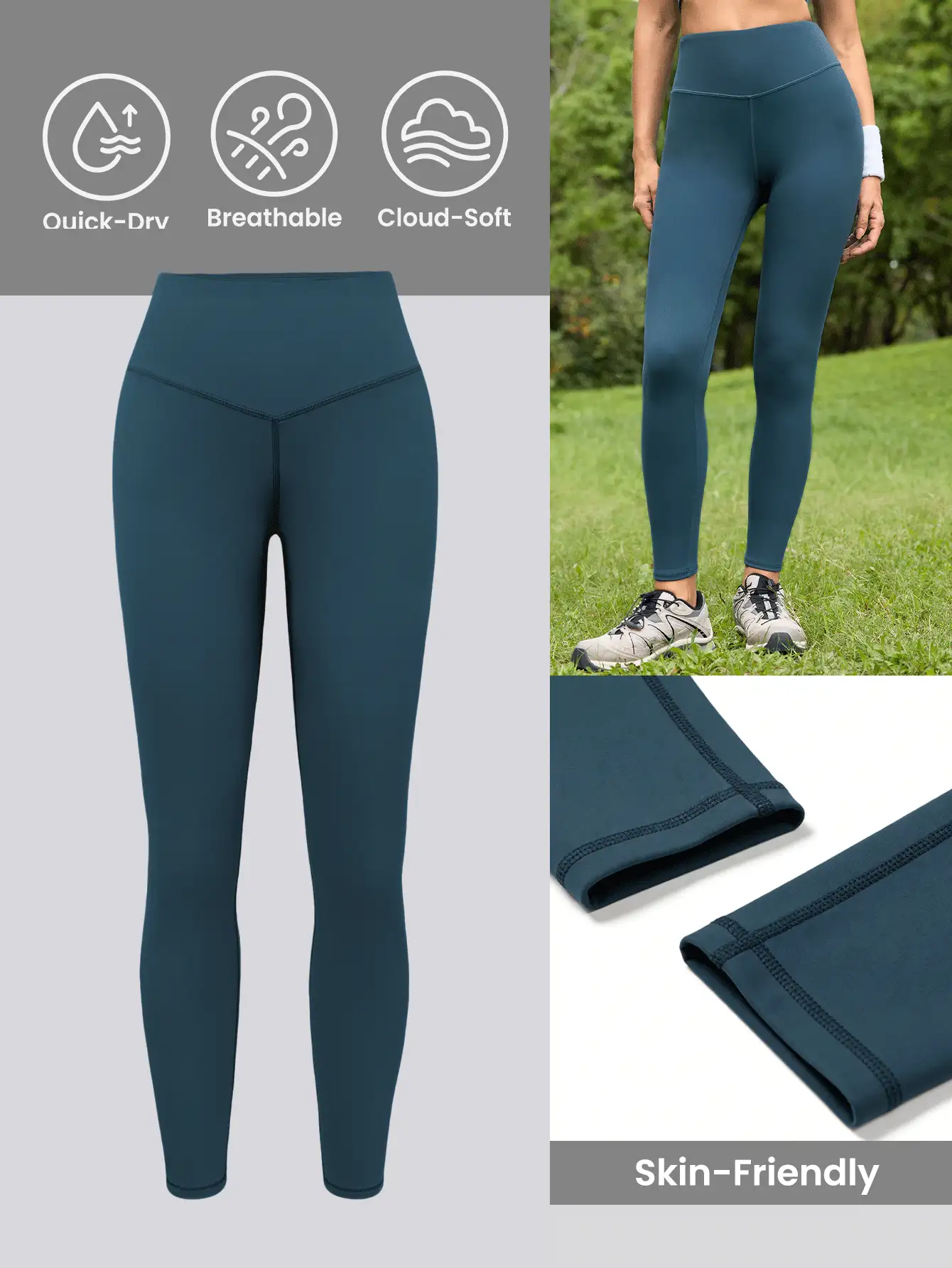 In My Nature Women's Outdoor Sports Solid Color High Waist Leggings - Blue - View 3