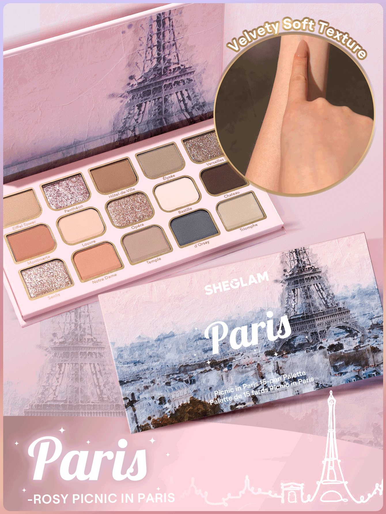 Picnic In Paris 15-Pan Palette Brand Beauty Makeup Face Paint Cosmetic For Women Girls Perfect For Spring Summer Ideal For Y2K Fancy Fashion Suitable For Birthday Mother'S Day Gift Rave Party Ready Best Color - Picnic in Paris - View 2
