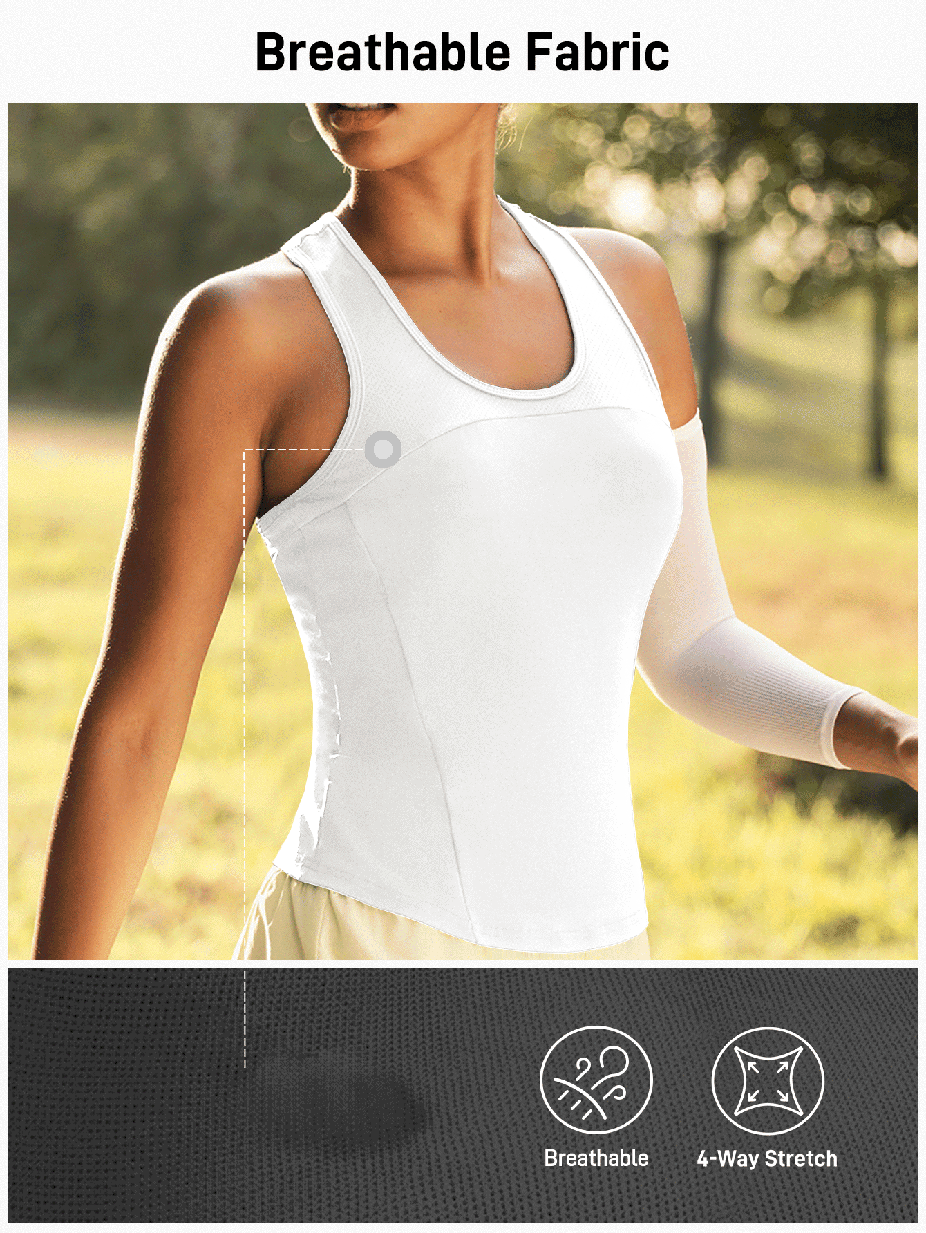 In My Nature Áo tank top thể thao ngoài trời không tay, đa năng, phối lưới màu đen, phản quang, in chấm bi ombre. - trắng - Xem 2