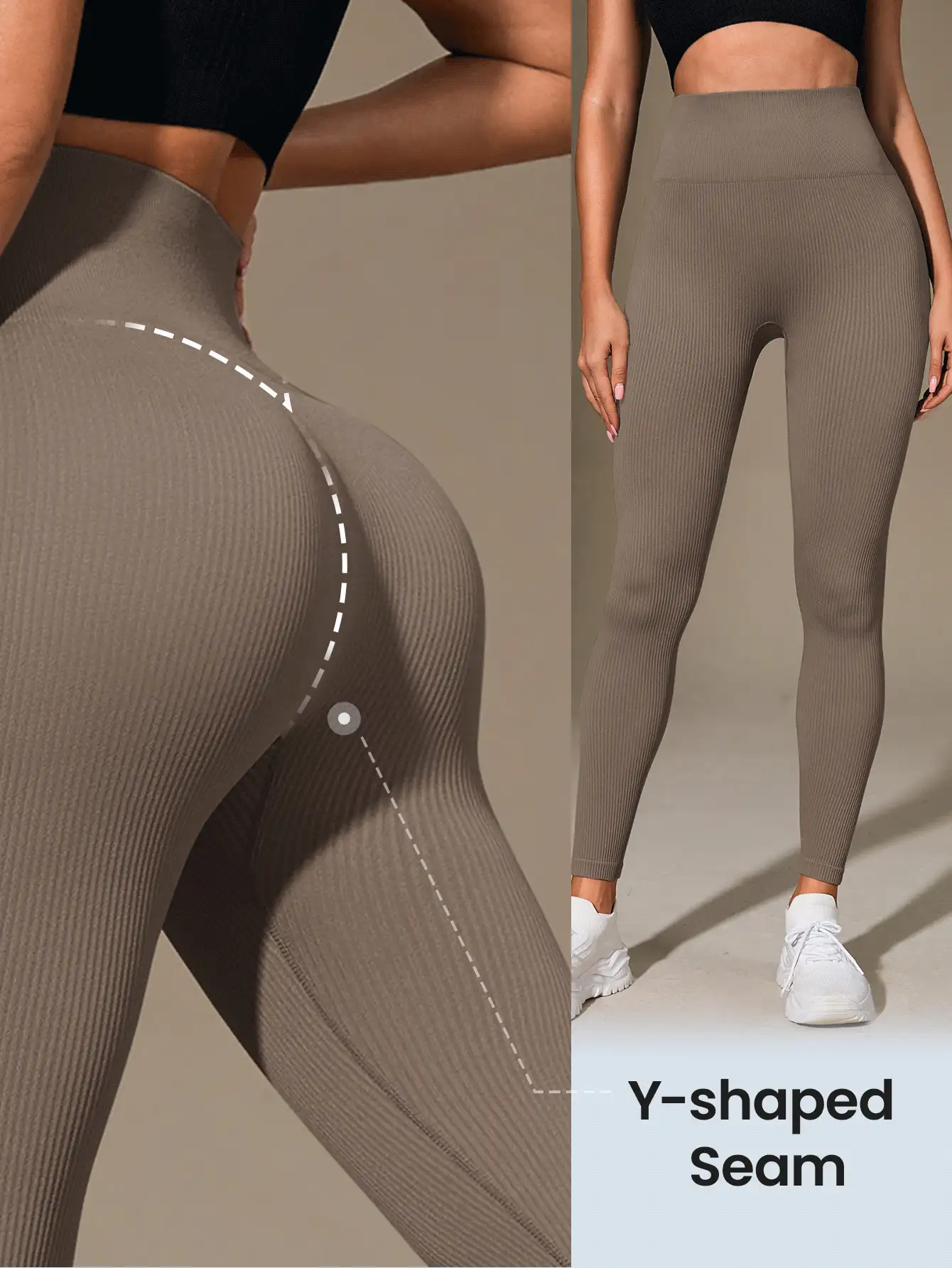 Slayform Slayform 女士纯色高腰日常健身运动紧身裤瑜伽裤 - 棕色 - 查看 7