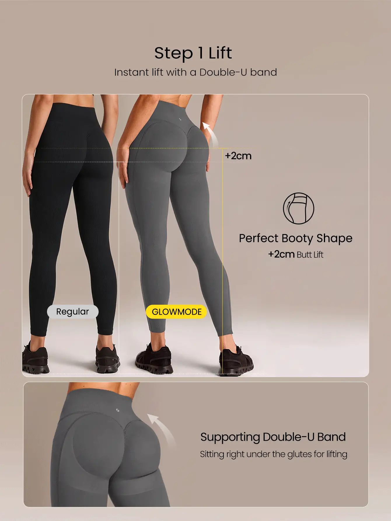 GLOWMODE Quần legging 24" Peakbum-Lift FeatherFit™-Sculpt nâng mông, kiểm soát bụng, có túi hai bên, cường độ trung bình, dùng cho tập luyện, chạy bộ, tập gym, fitness - Xám - Xem 3
