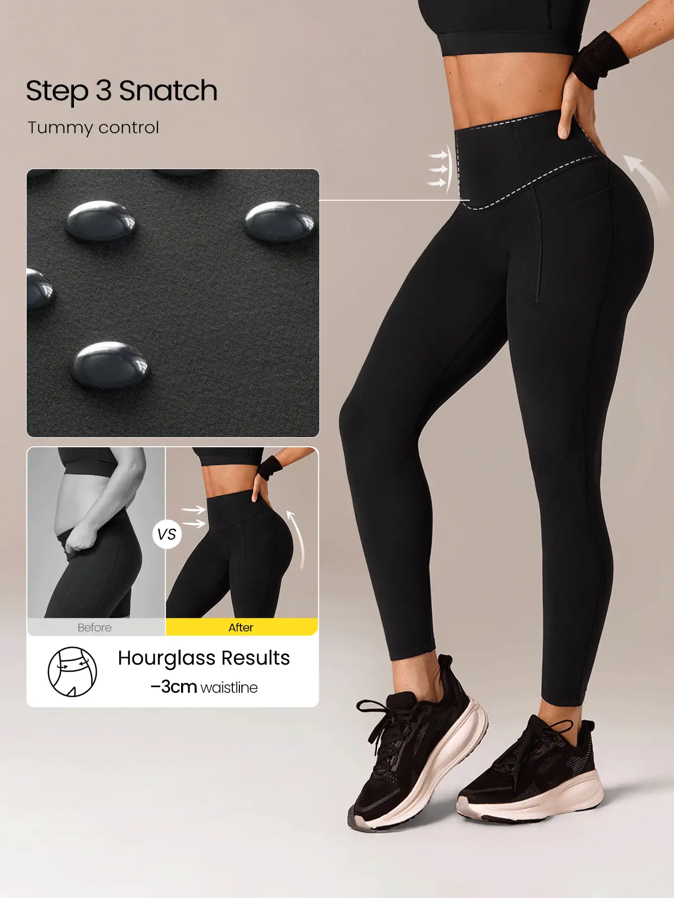 GLOWMODE 24" Peakbum-Lift FeatherFit™-Sculpt Butt-Lifting Tummy Control Side Pockets Leggings Medium Impact Training Running Workout Gym Fitness Wear - Black - View 5