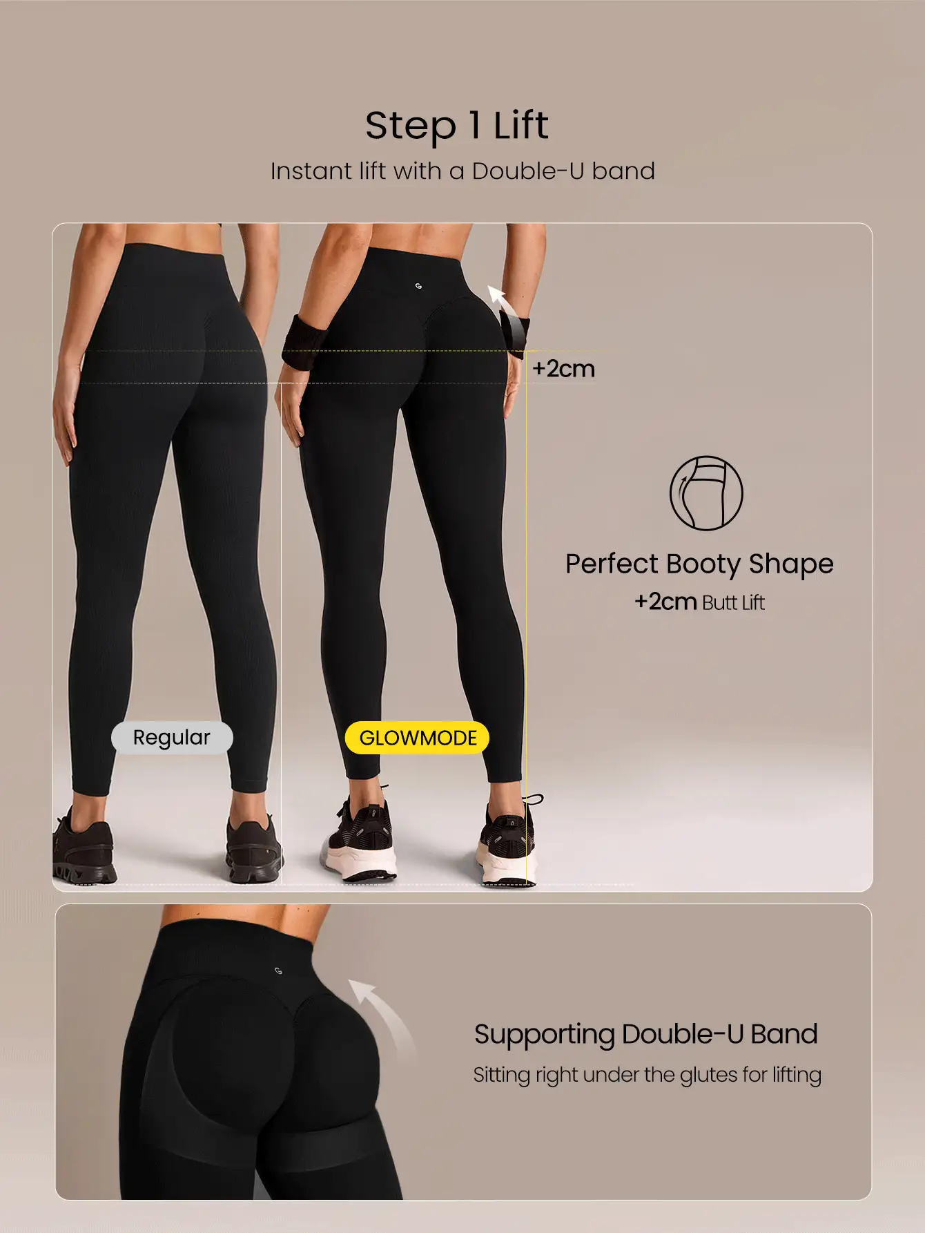 GLOWMODE 24" Peakbum-Lift FeatherFit™-Sculpt Butt-Lifting Tummy Control Side Pockets Leggings Medium Impact Training Running Workout Gym Fitness Wear - Black - View 3