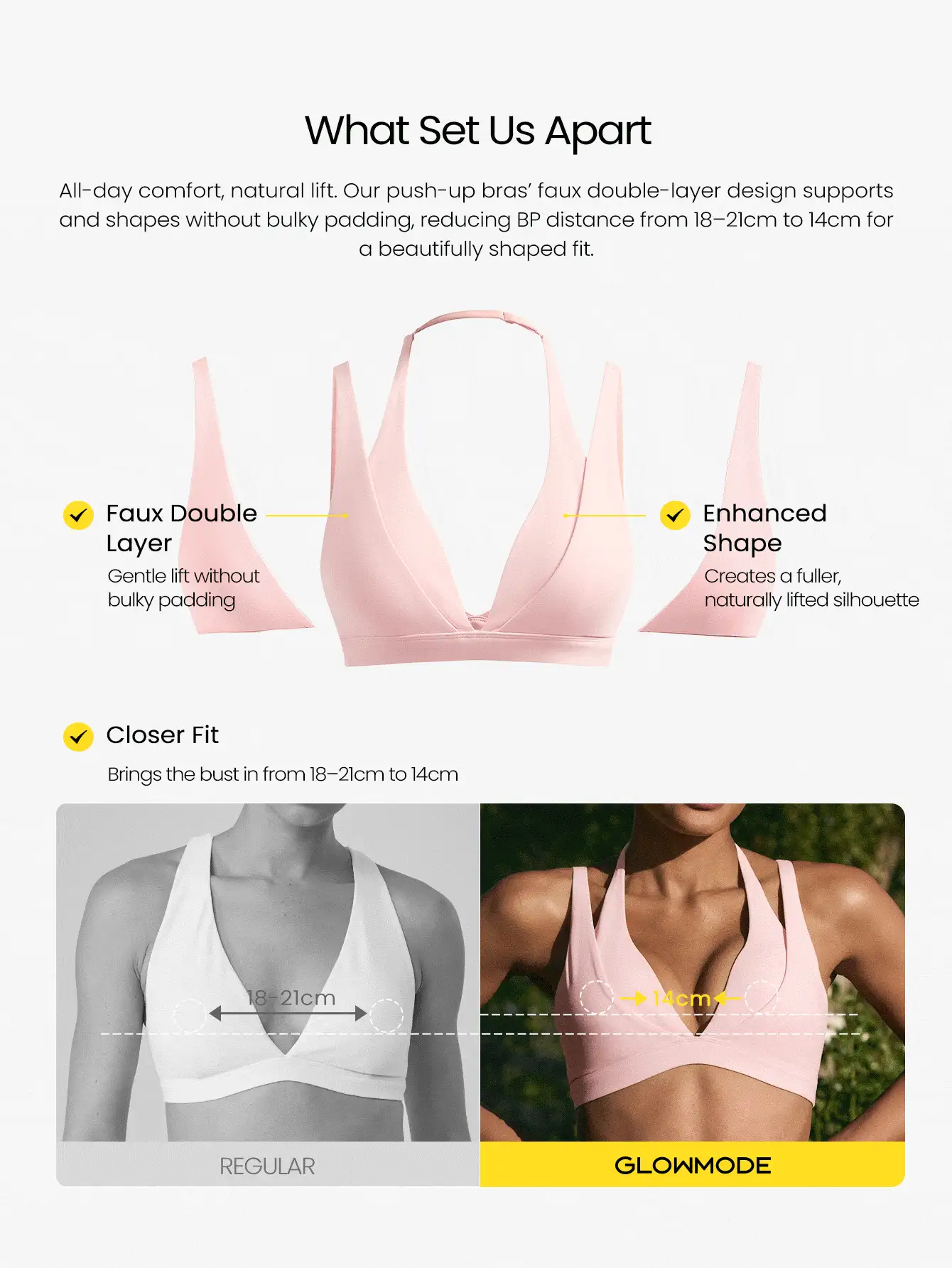 GLOWMODE FeatherFit™-Sculpt Double Glow Buttery-Soft Stretchy Compressive Removable Cups Push-Up Adjustable Halterneck 2 In 1 Style Sports Bra Medium Impact Training Running Workout Gym Wear - Pink - View 2
