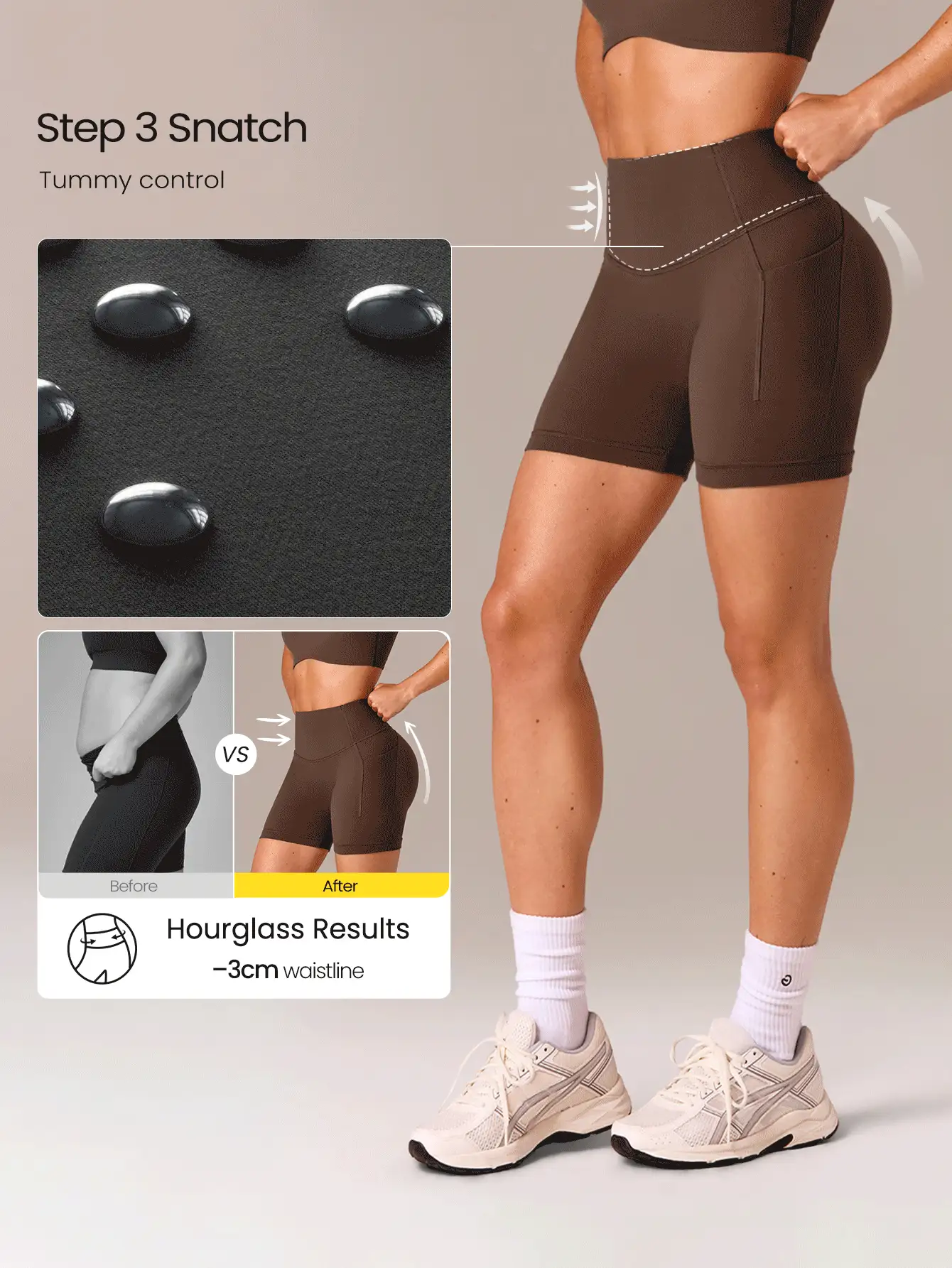 GLOWMODE 4.3" Peakbum-Lift FeatherFit™-Sculpt 提臀收腹短褲,附側邊口袋,適合訓練、跑步、健身房運動健身穿搭 - 棕色 - 查看 5