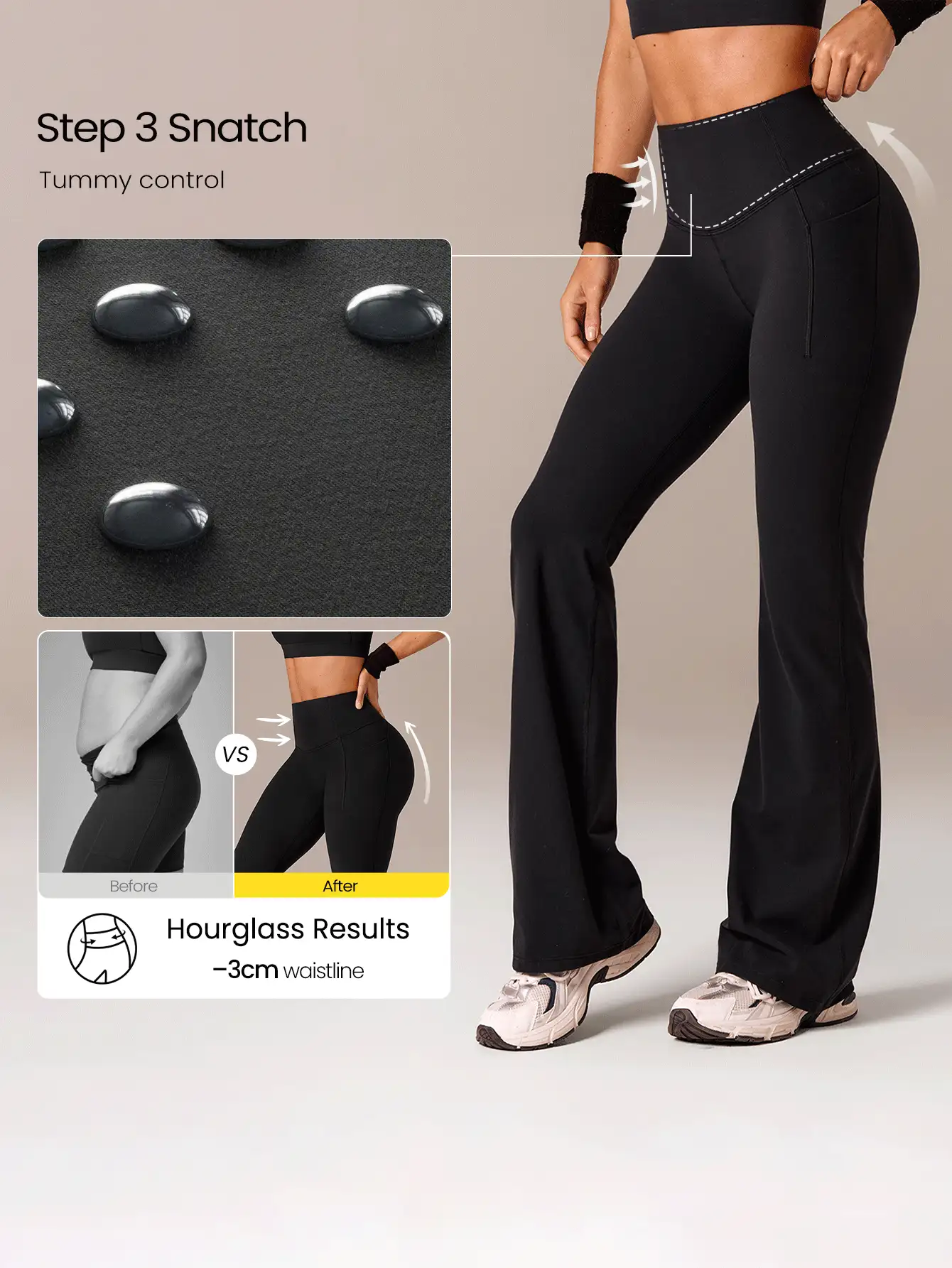 GLOWMODE Quần legging ống loe 31" FeatherFit™-Sculpt Beyond The Flare nâng mông, kiểm soát bụng, nén định hình với đường may tạo dáng, có túi hai bên, cường độ trung bình cho tập luyện, chạy bộ, workout, gym và fitness - màu đen - Xem 5