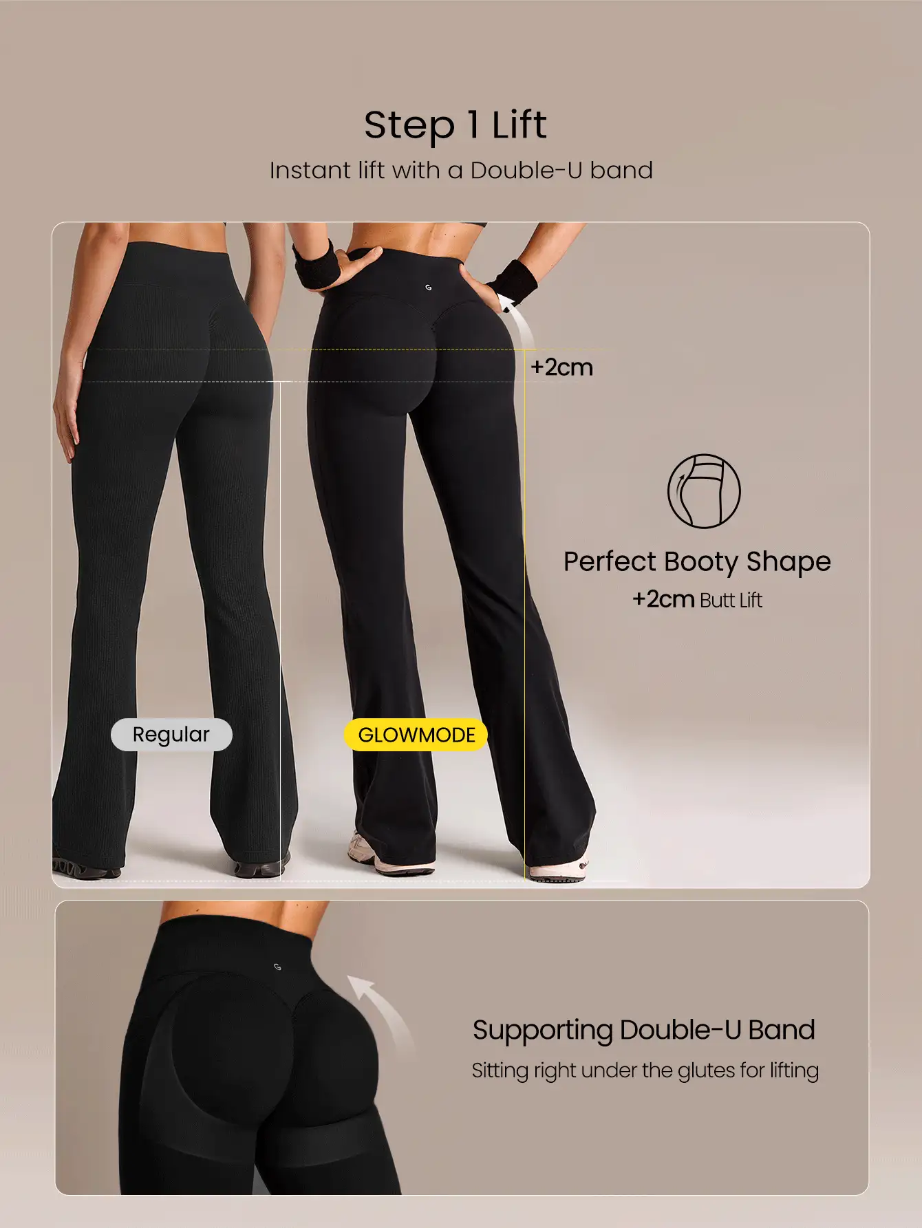 GLOWMODE Quần legging ống loe 31" FeatherFit™-Sculpt Beyond The Flare nâng mông, kiểm soát bụng, nén định hình với đường may tạo dáng, có túi hai bên, cường độ trung bình cho tập luyện, chạy bộ, workout, gym và fitness - màu đen - Xem 3