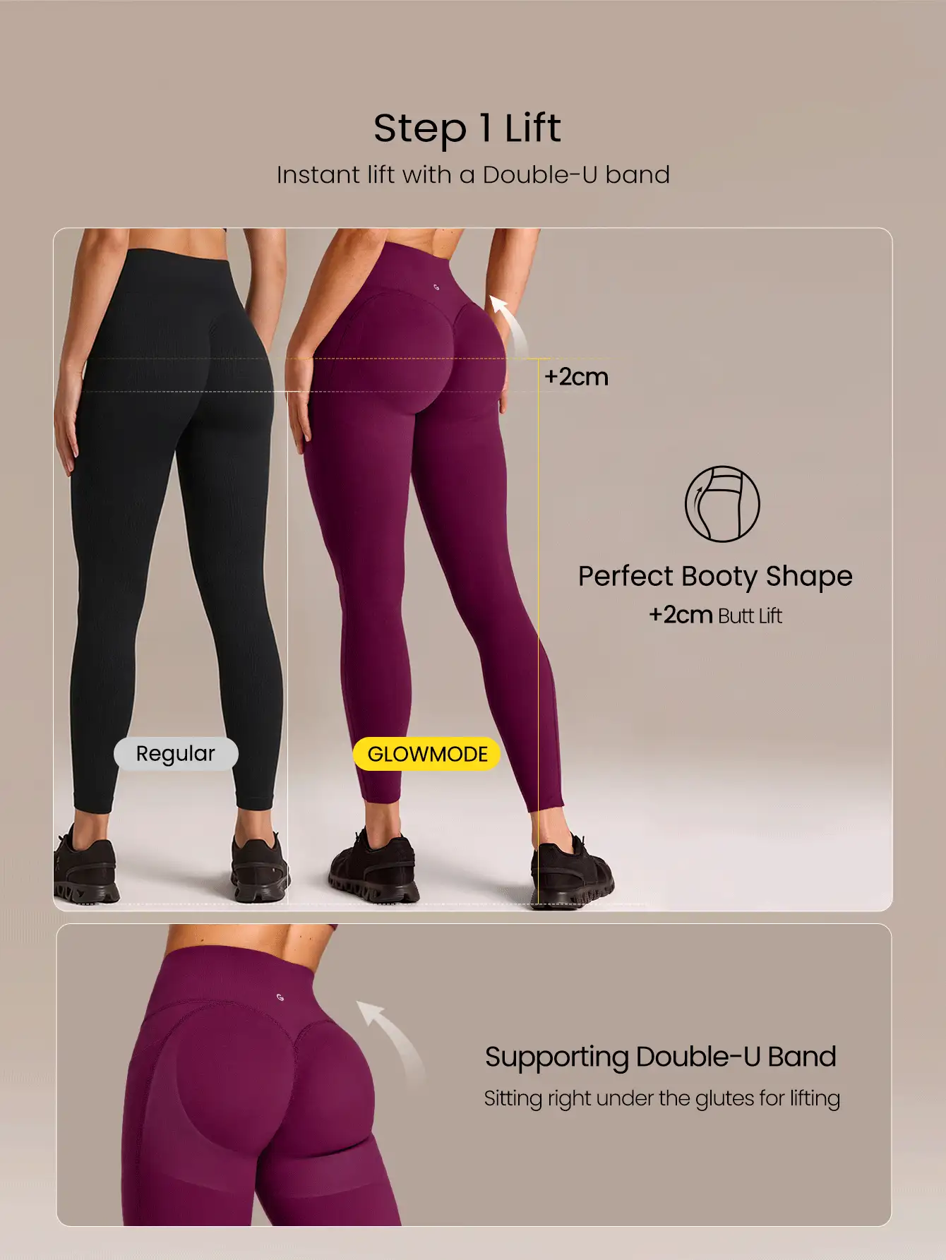 GLOWMODE 24" Peakbum-Lift FeatherFit™-Sculpt Butt-Lifting Tummy Control Side Pockets Leggings Medium Impact Training Running Workout Gym Fitness Wear - Bold Plum - View 3