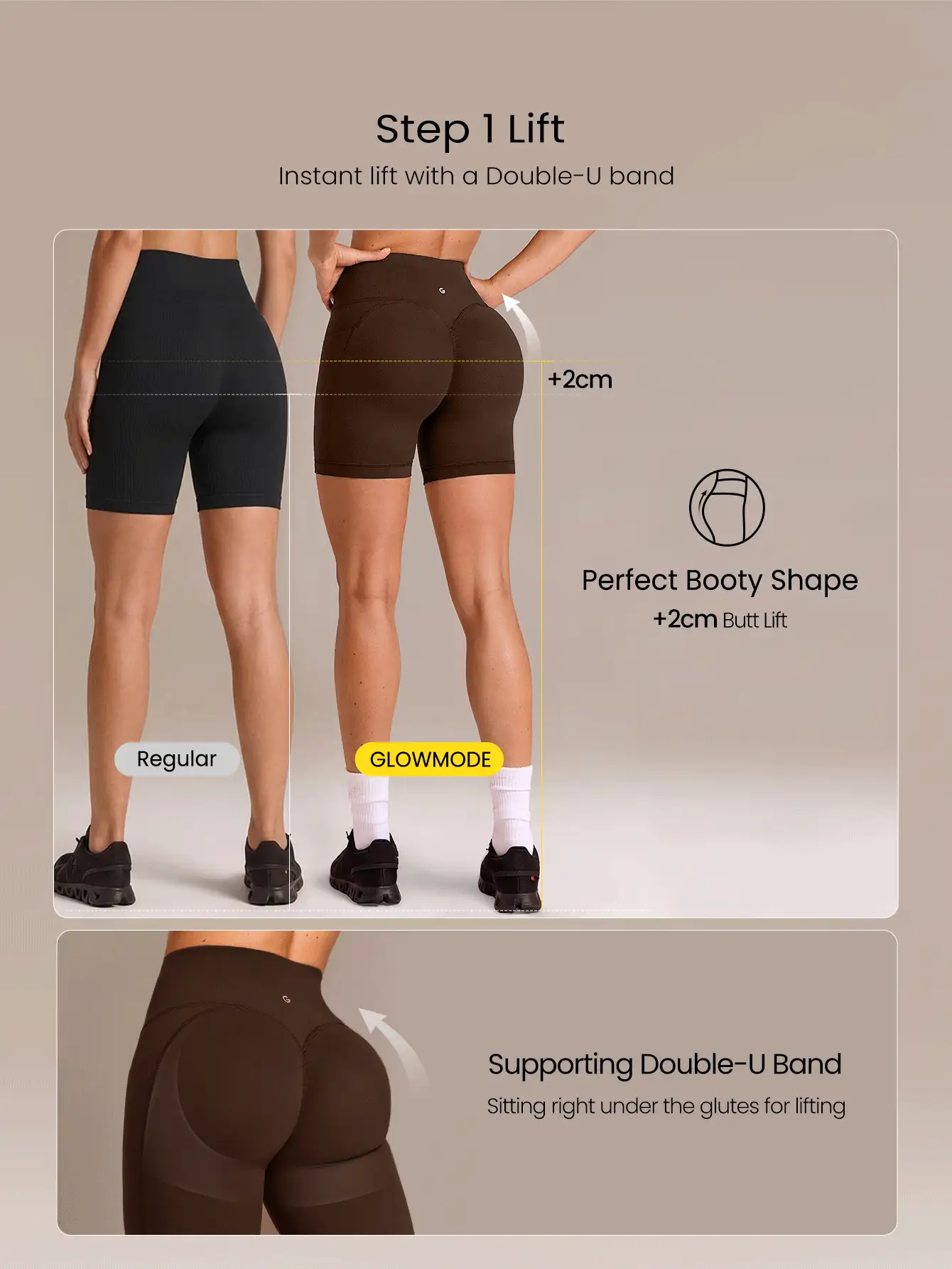 GLOWMODE 4.3" Peakbum-Lift FeatherFit™-Sculpt 提臀收腹短褲,附側邊口袋,適合訓練、跑步、健身房運動健身穿搭 - 棕色 - 查看 3