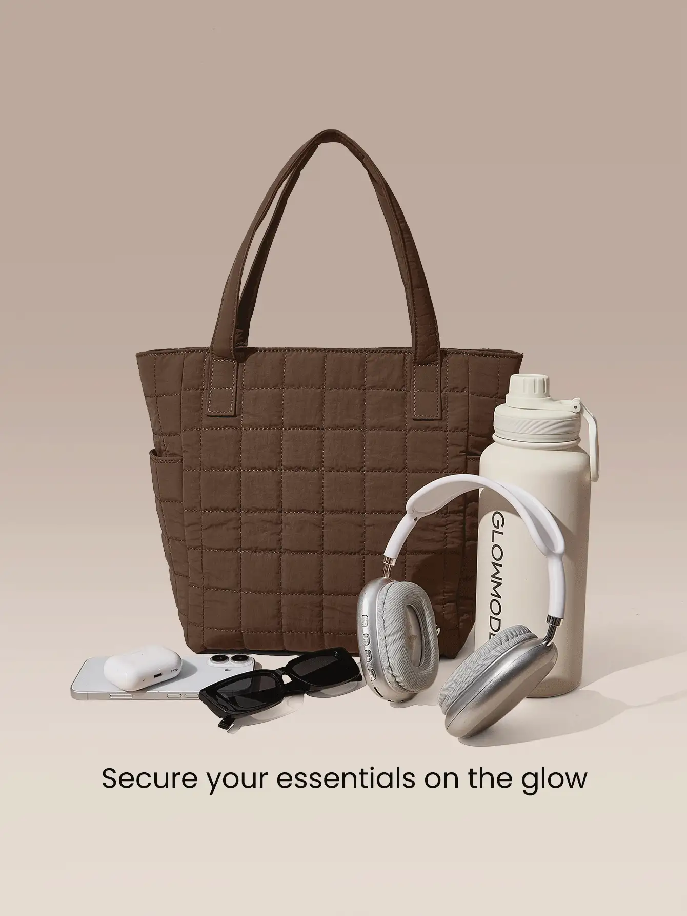 GLOWMODE 7L Water-Resistant Make It Quilted Dual Handle Tote Bag With Multi Pockets Daily Casual - Dark oak - View 3