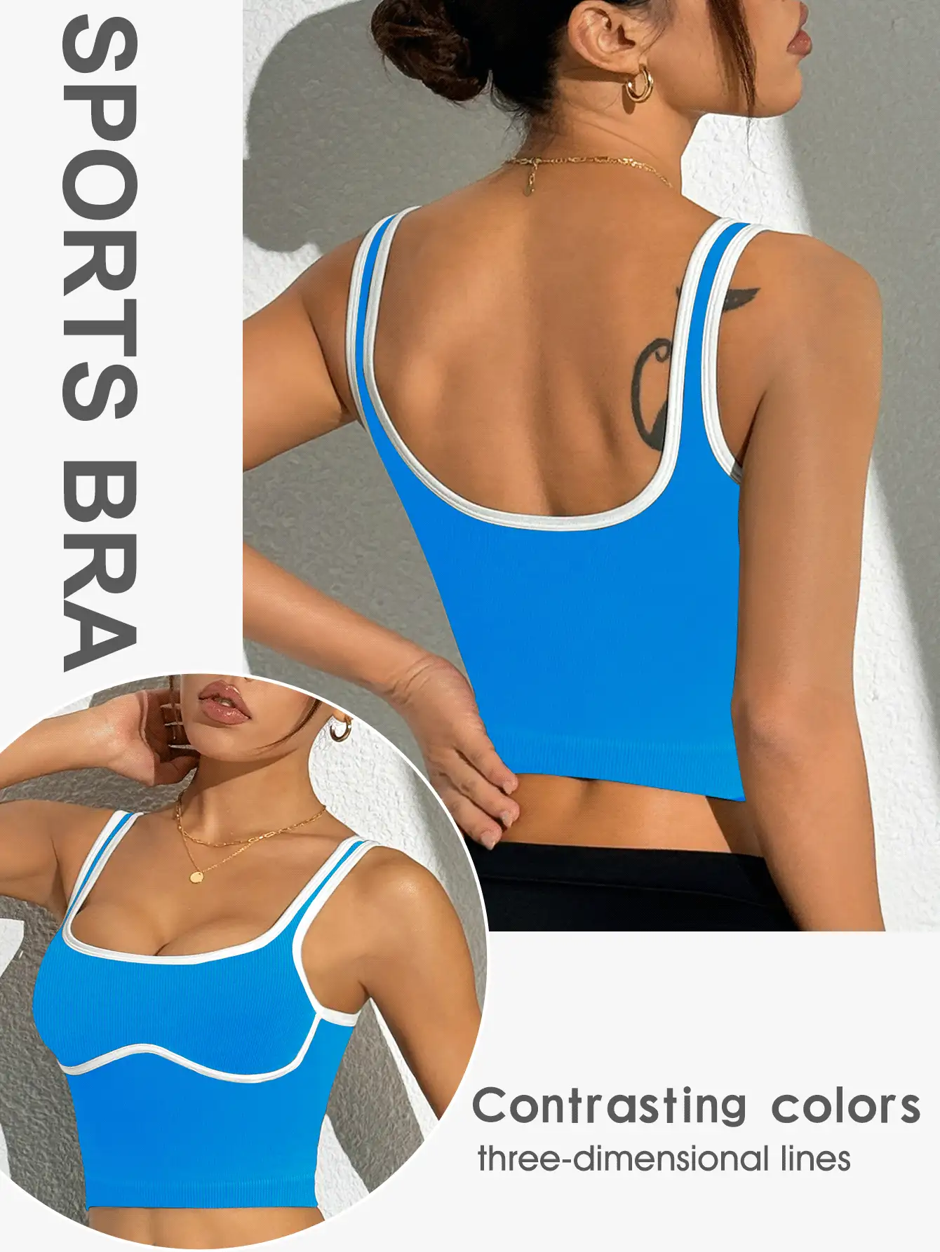 Slayform Slayform Top deportivo corto sin mangas con ribete de contraste - Azul cielo - Ver 2