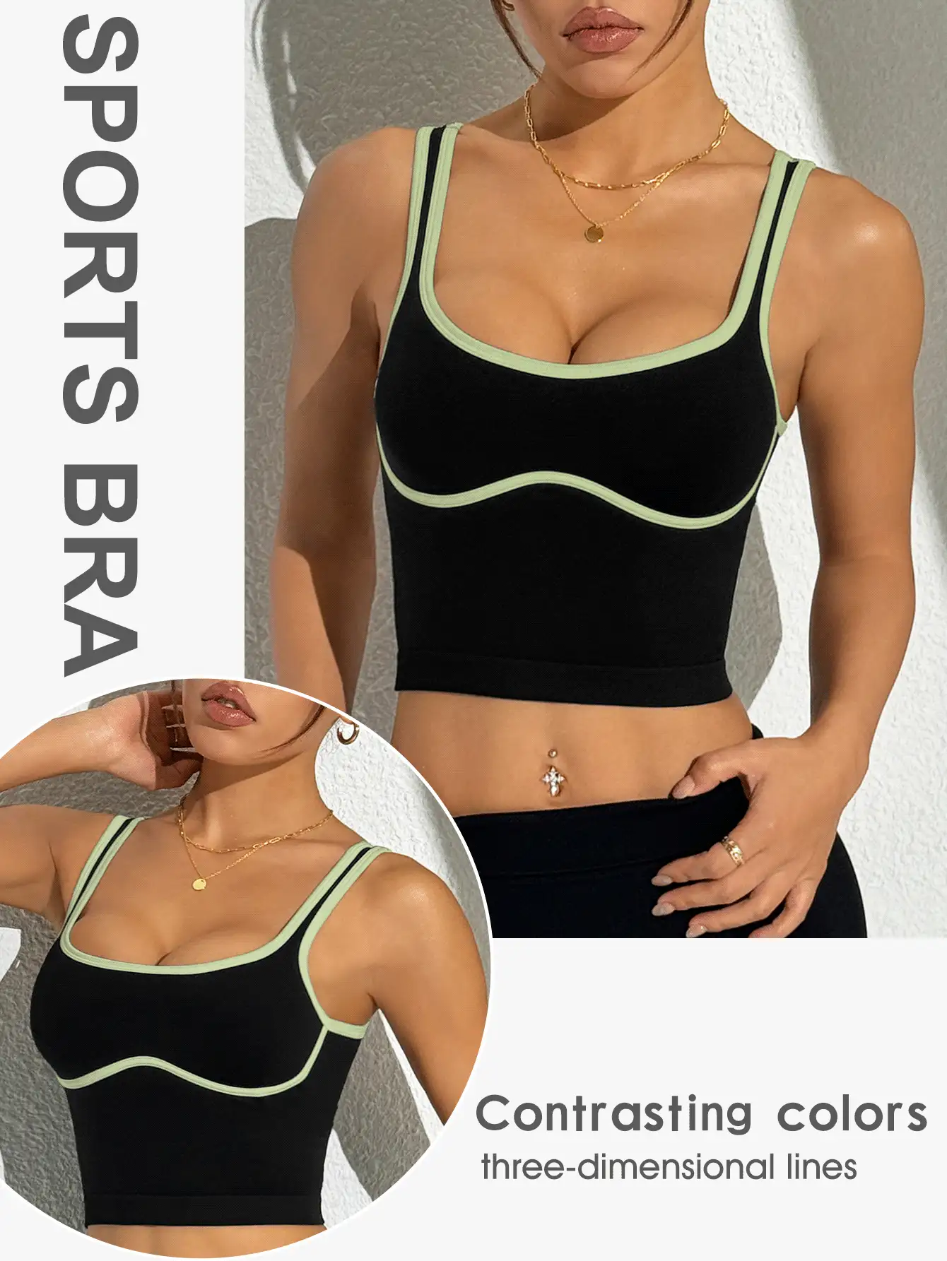 Slayform Slayform Women's Piped Daily Fitness Cropped Sports Tank Top - Olive Green - View 2
