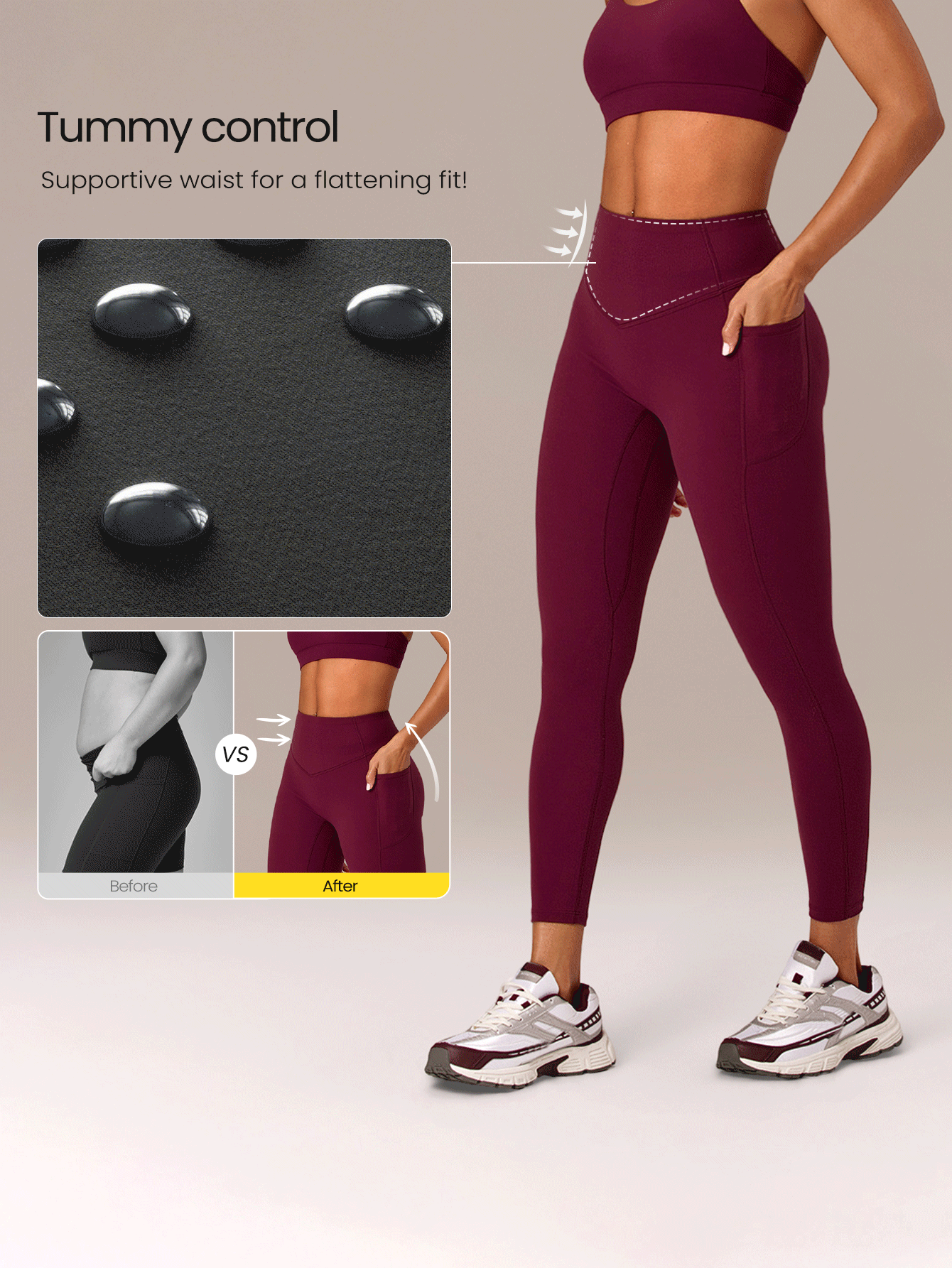 GLOWMODE Quần legging 24" FeatherFit™-Sculpt Glow Lift nâng mông, ôm bụng, có túi bên hông, cường độ trung bình, dùng tập luyện, chạy bộ, tập gym, fitness - Màu tím - Xem 3