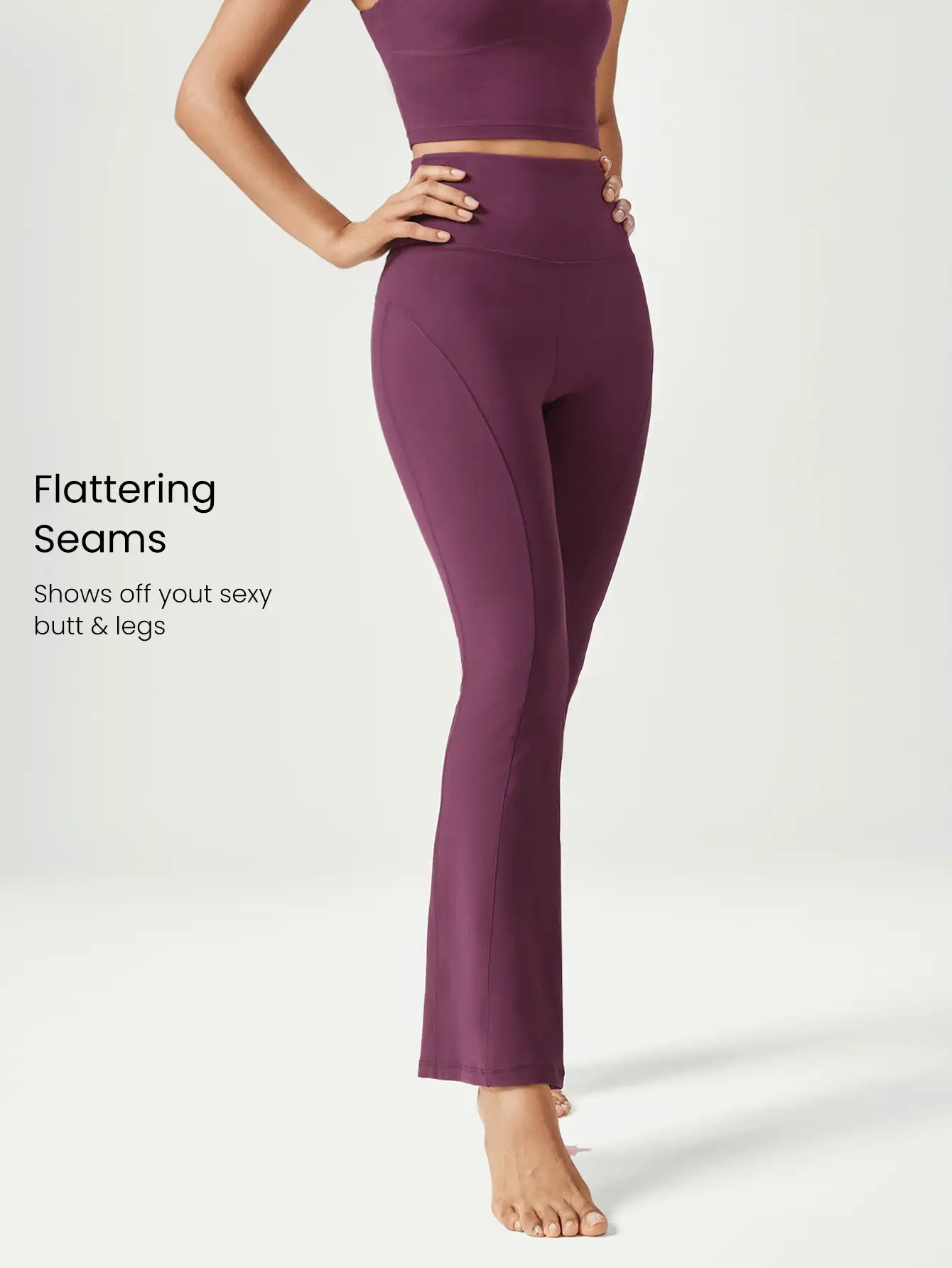 GLOWMODE 31" FeatherFit™ Ultra-High-Waisted Curved Seam Flared Leggings Pants Low Impact Yoga Pilates Daily Spring Summer - Cherry Cola - View 5