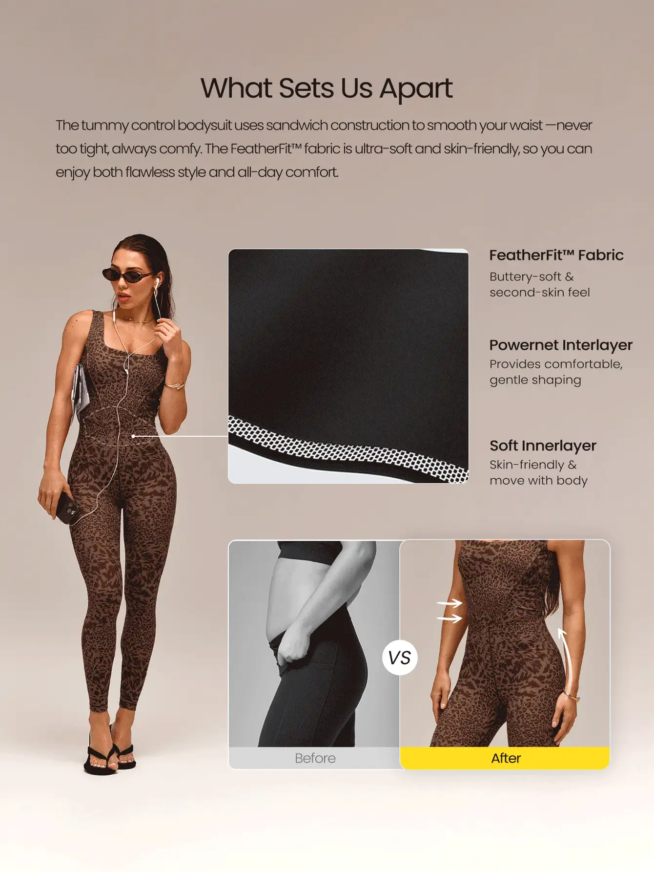 GLOWMODE Jumpsuit Bodysuit Olahraga Yoga Pilates Gym 24" FeatherFit™ Pengontrol Perut dengan Punggung Terbuka untuk Wanita, Cocok untuk Musim Panas dan Elegan. - MultiWarna - View 2