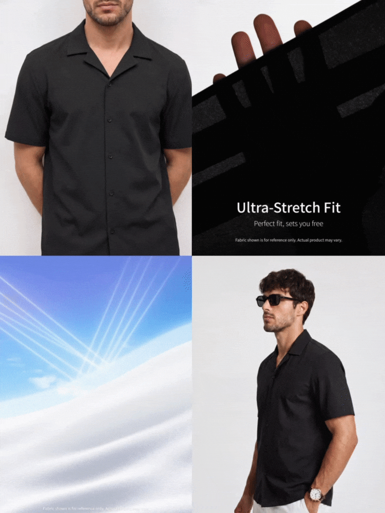 TekDrob Kemeja Tanpa Kerah dengan Potongan Reguler, Tahan Air & Perlindungan UV - Hitam - View 3