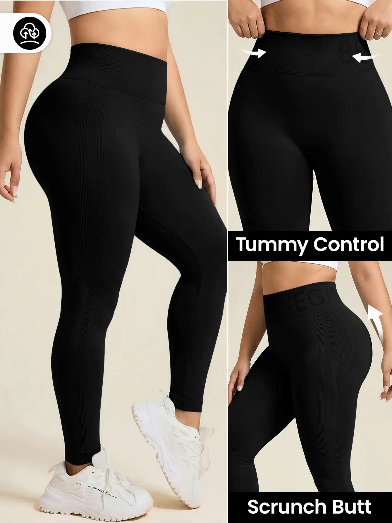 SHEIN Unity Women's Plus Size Black Yoga, Sports Seamless Leggings - Black - View 8