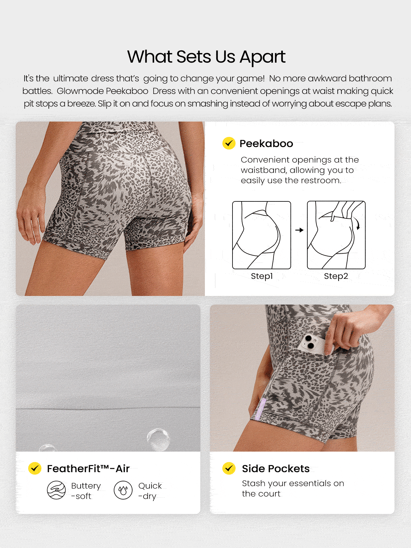 GLOWMODE FeatherFit™-Air Elevate A-Line Built-In Peekaboo Short Pocket Mini Slip Dress Low Impact Daily Summer Quick Dry Moisture Wicking - Multicolor - View 2