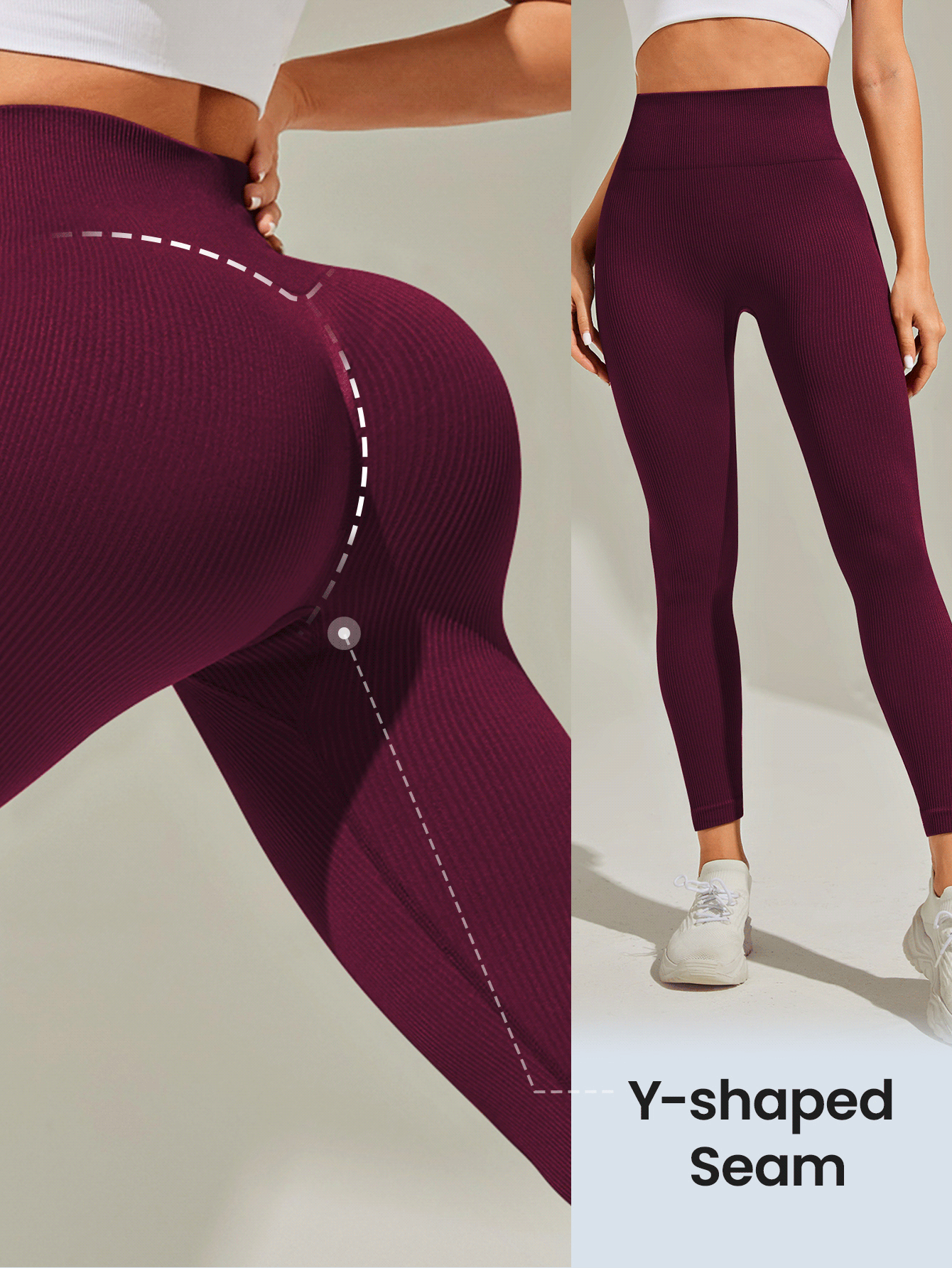 Easithlete Easithlete Leggings deportivos sin costuras de cintura alta de unicolor - Rojo cereza - Añade 8