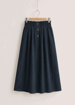 SHEIN LUNE Paperbag Waist Hidden Pocket Button Detail Skirt,Casual - Navy Blue - View 2
