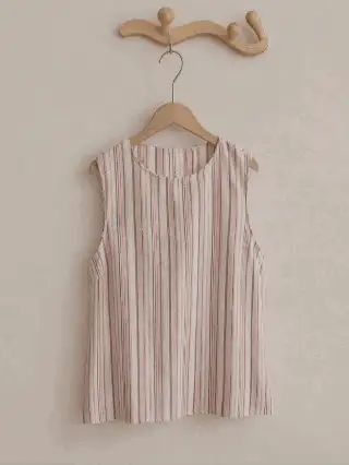 Yumoku 女士休闲条纹纽扣无袖衬衫 夏季女装 夏季上衣 春季女装 外出上衣 度假女装 夏季假期 粉色邮轮女装 背心 度假装 - 彩色 - 查看 2