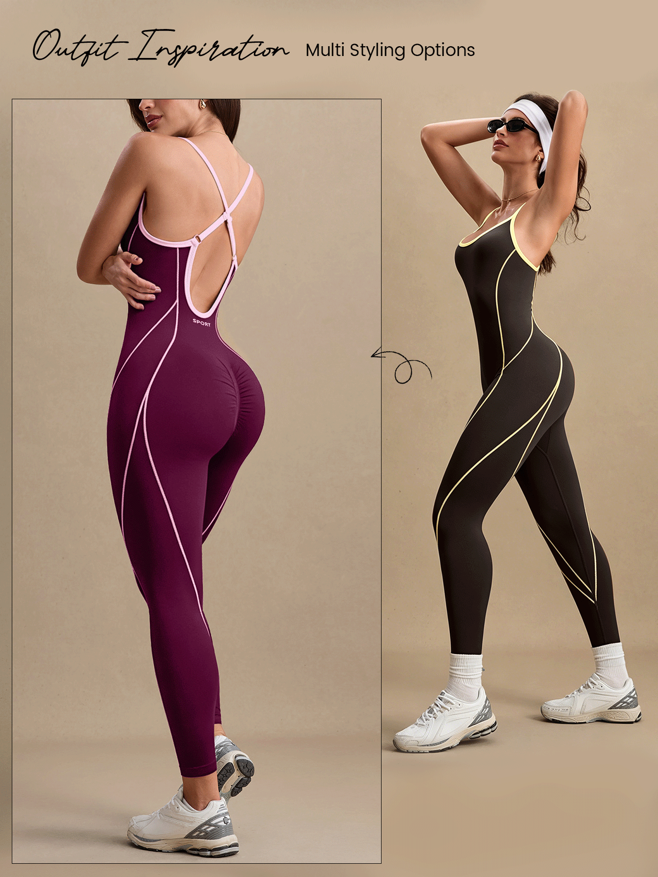 SHEIN Velisys 2pcs Set Backless Sports Yoga Studio Colorblock Seamless Jumpsuit - Multicolor - View 6