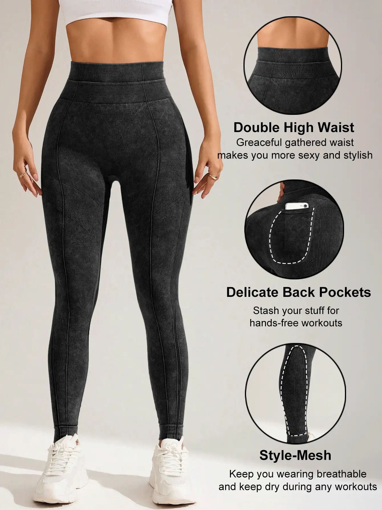 SHEIN Velisys Seamless Double Waist Combo Pack (Black + Brown) Long Pants With Pockets - Multicolor - View 5