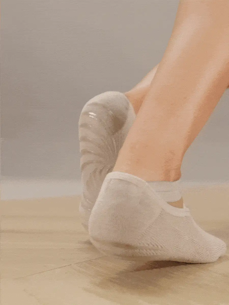 GLOWMODE 2 Pair Glowing & Grounded Cushioned Seamless Non-Slip Grip Socks Pilates Barre Yoga Studio Daily Active Wear - Khaki - View 2