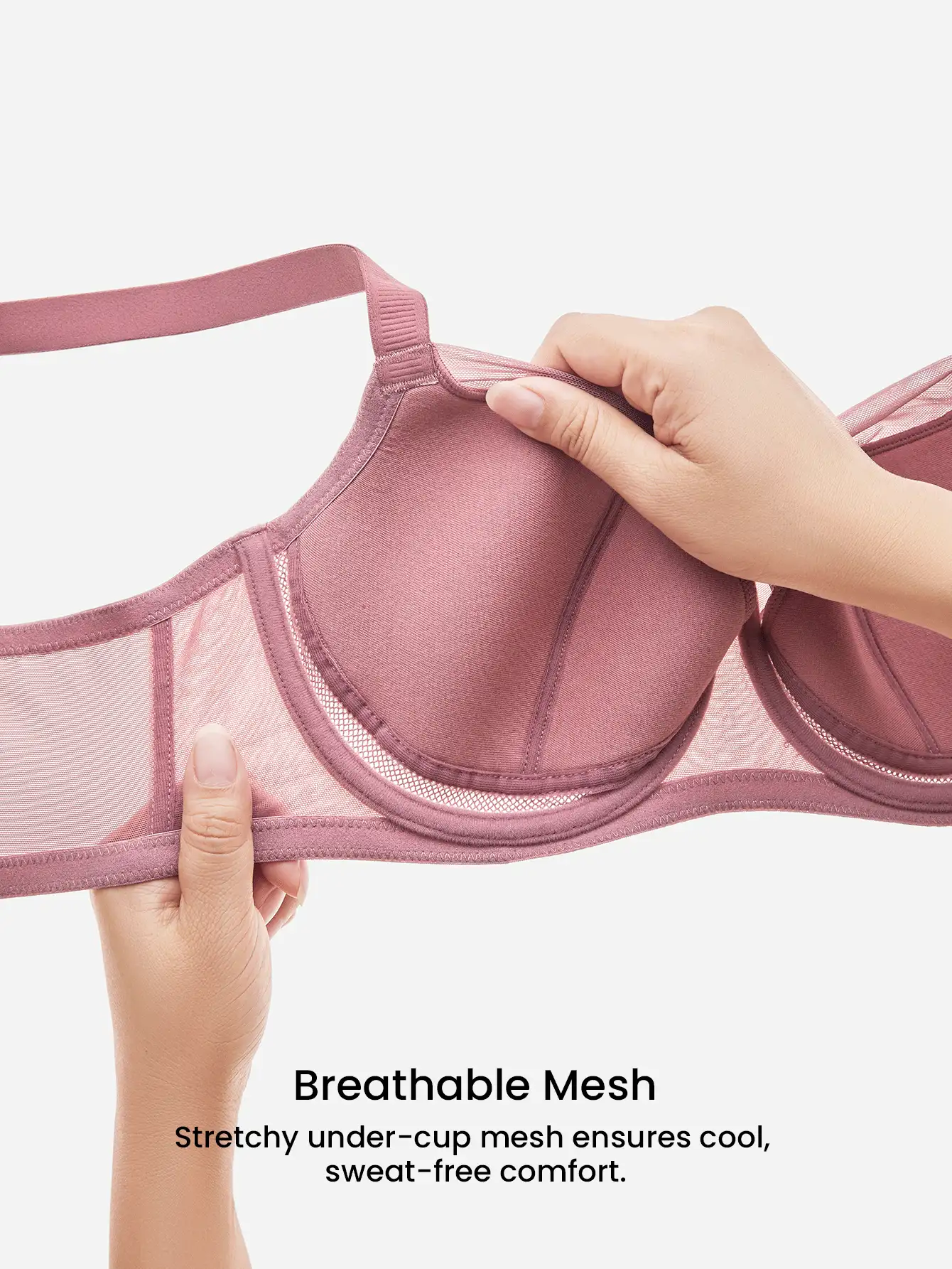 LUVLETTE Underwire Lightly Lined Rose Color Mesh Lace Push-Up Support Sheer Minimizer Lingerie Bra - Rusty Rose - View 3