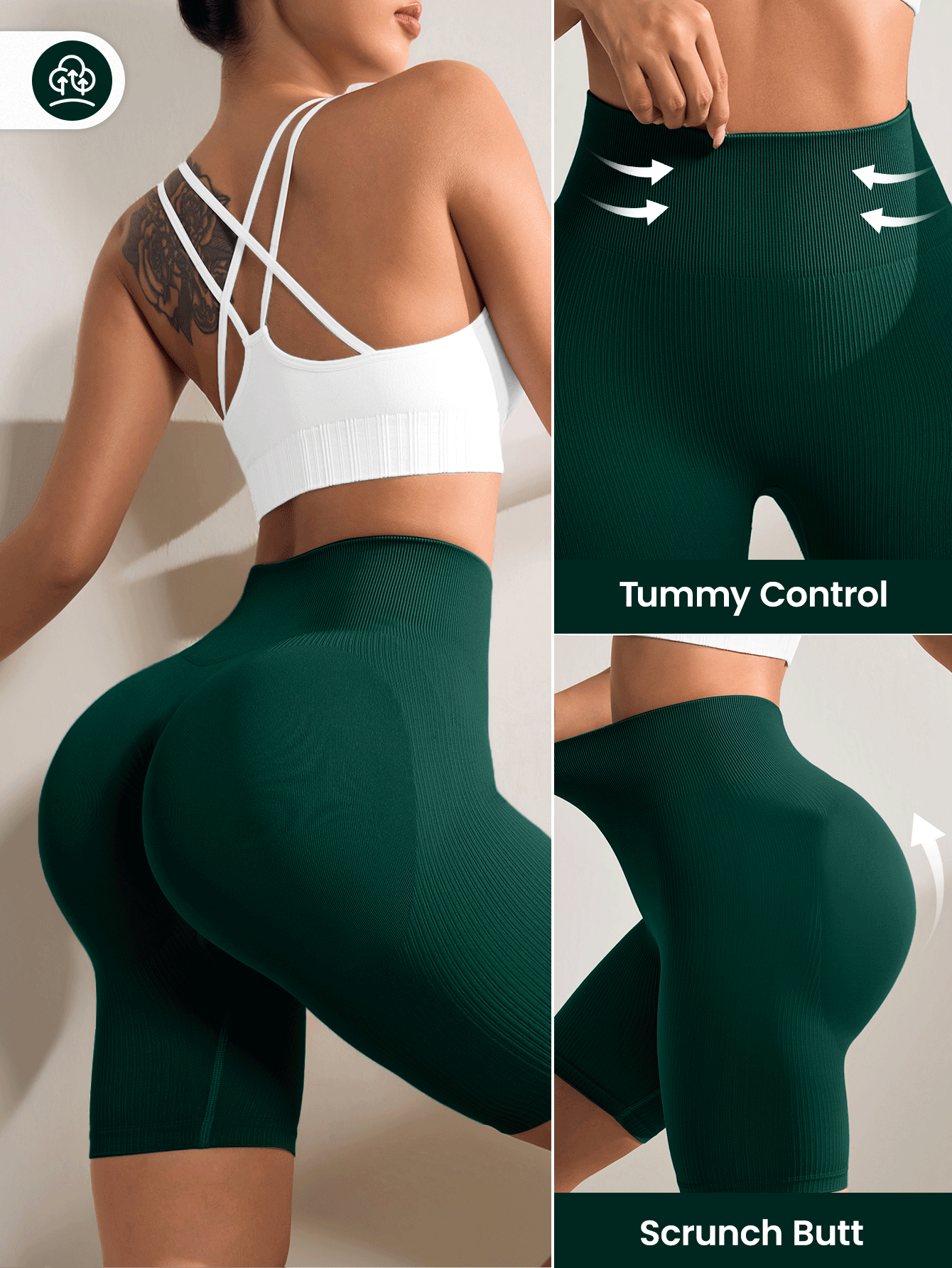 Slayform Slayform Women's Solid Color High Waist Seamless Everyday Fitness Sports Shorts - Dark Green - View 7