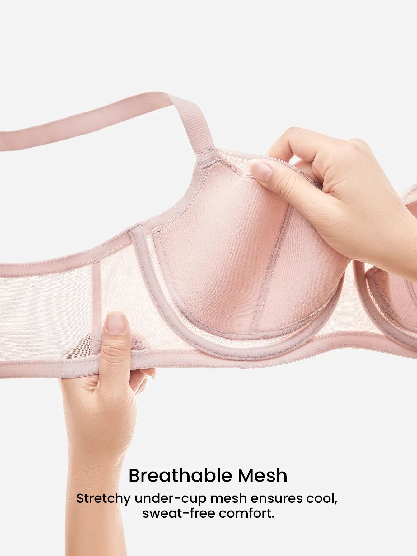 LUVLETTE Underwire Lightly Lined Pink Mesh Lace Push-Up Support Sheer Minimizer Lingerie Bra - Pink - View 3