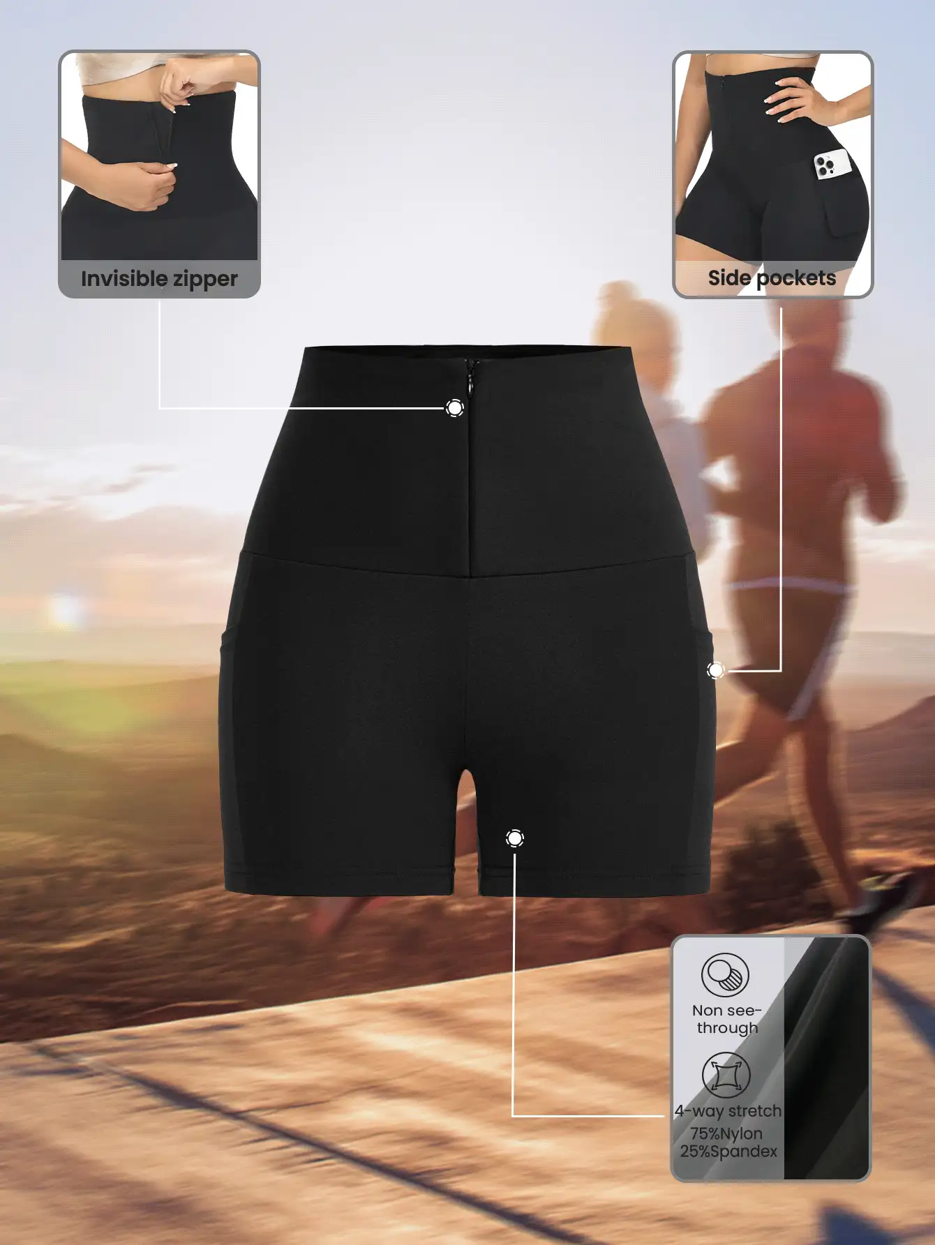 Slayform Slayform Solid Color High Waist Seamless Athletic Shorts - Black - View 2