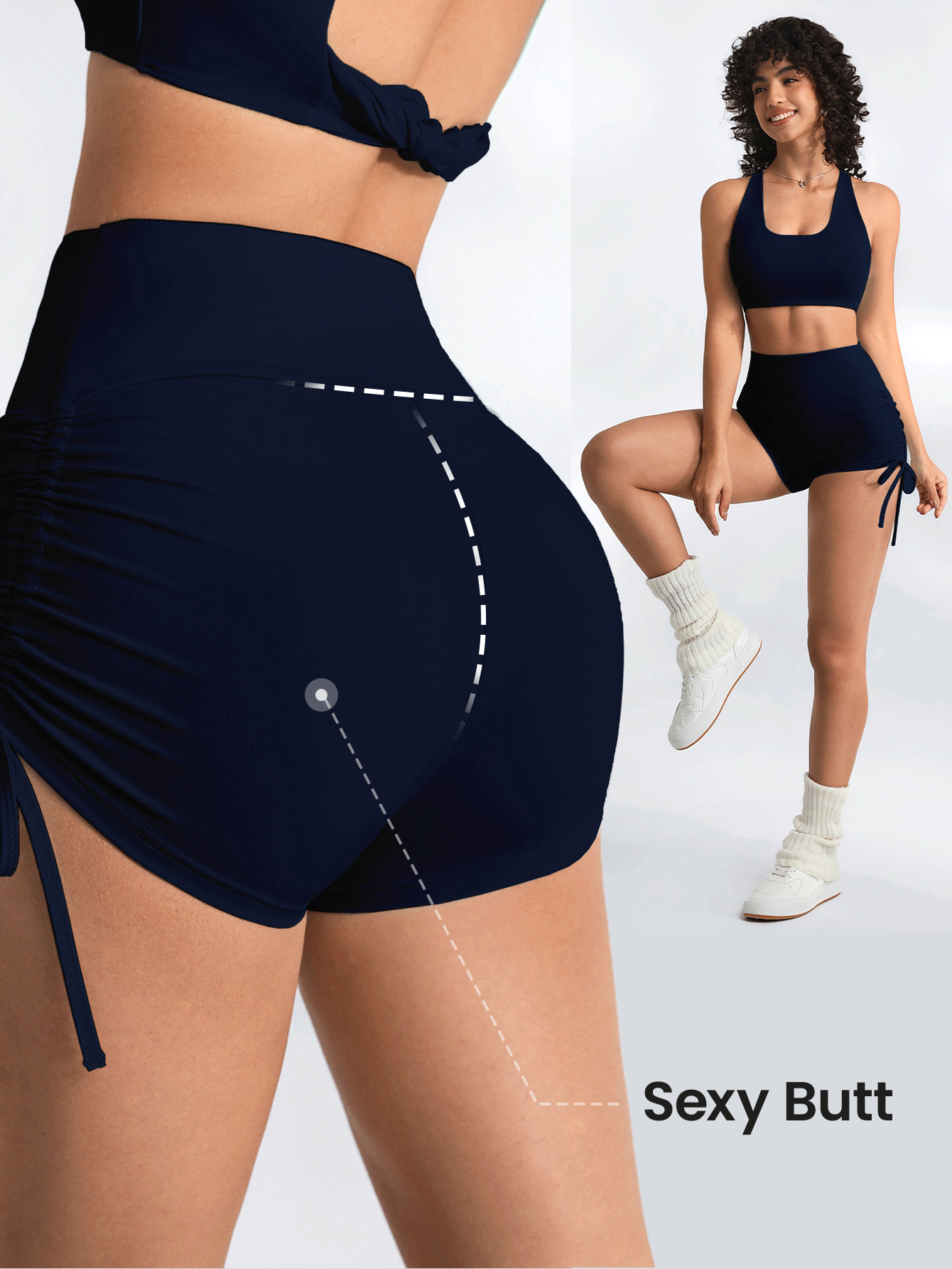 SHEIN Velisys Women's Solid Color Side Drawstring High Waist Sports Shorts 2pcs Set - Multicolor - View 2