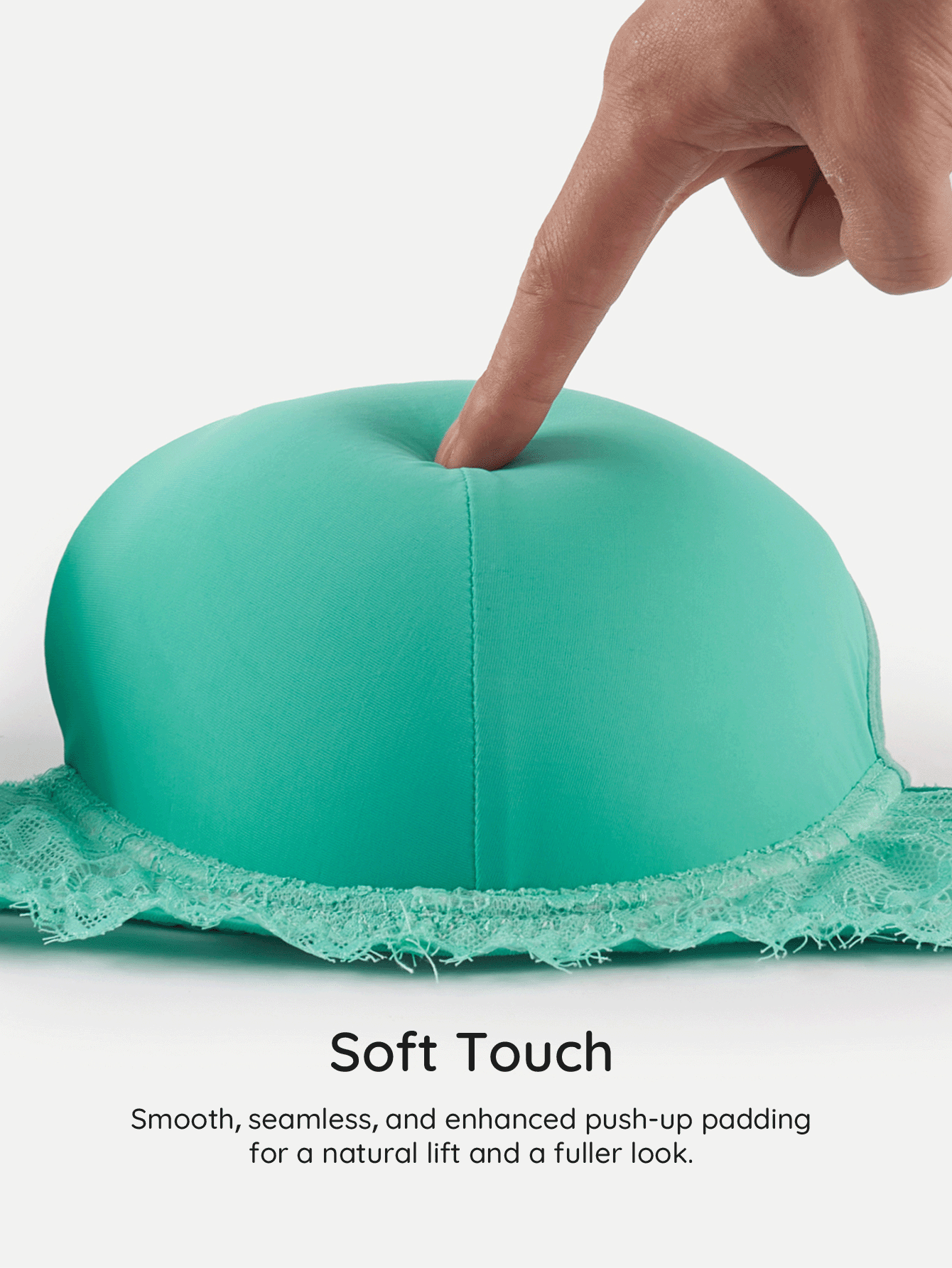 Bralution Plus Size Women's Solid Color Contrast Lace Fashion Wireless Bra - Mint Green - View 13