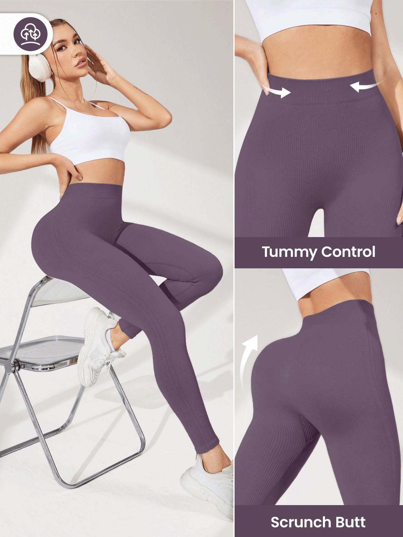 Easithlete Easithlete High Waisted Ribbed Seamless Slim Leggings For Women - Tummy Control No See Through Legging For Running Cycling Yoga Pickleball Exercize Casual - Purple - View 7
