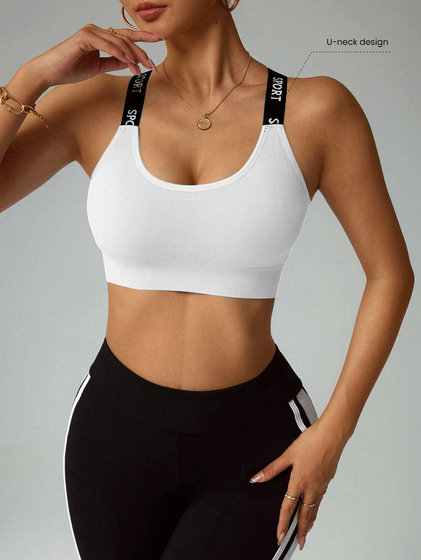 SHEIN Sports Women's Letter Print Contrast Color Casual Daily Sports Bra - White - View 4