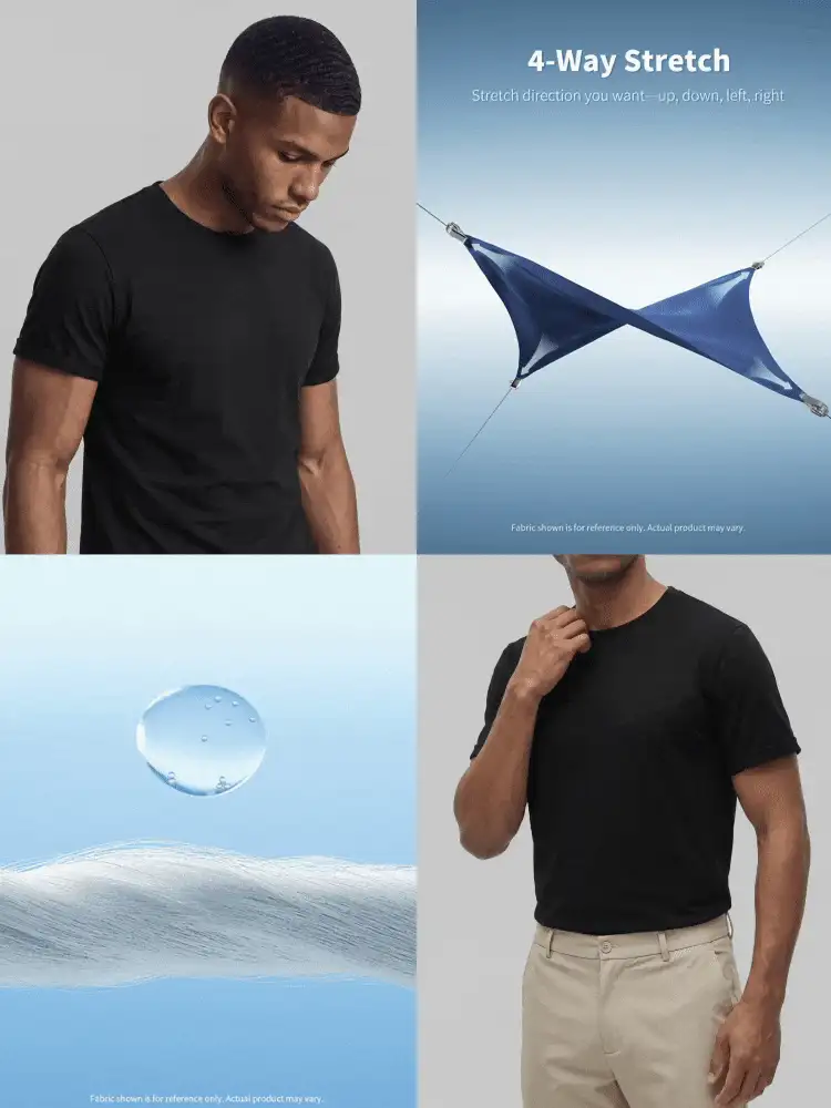 TekDrob Anti-Odor Modal T-Shirt With Crew-Neck And Rolled Tacked Cuffs - Black - View 2