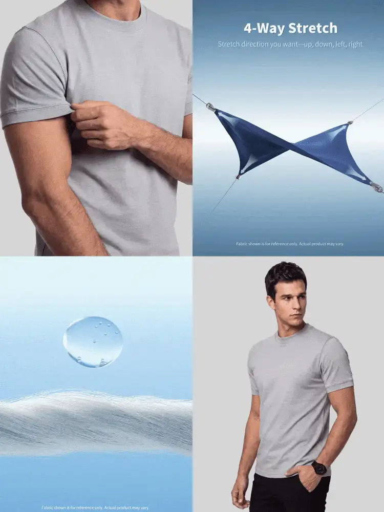 TekDrob Double Anti-Odor & Water Repellent T-Shirt With Regular Fit, Crew Neck And Cuffed Sleeves - Grey - View 2