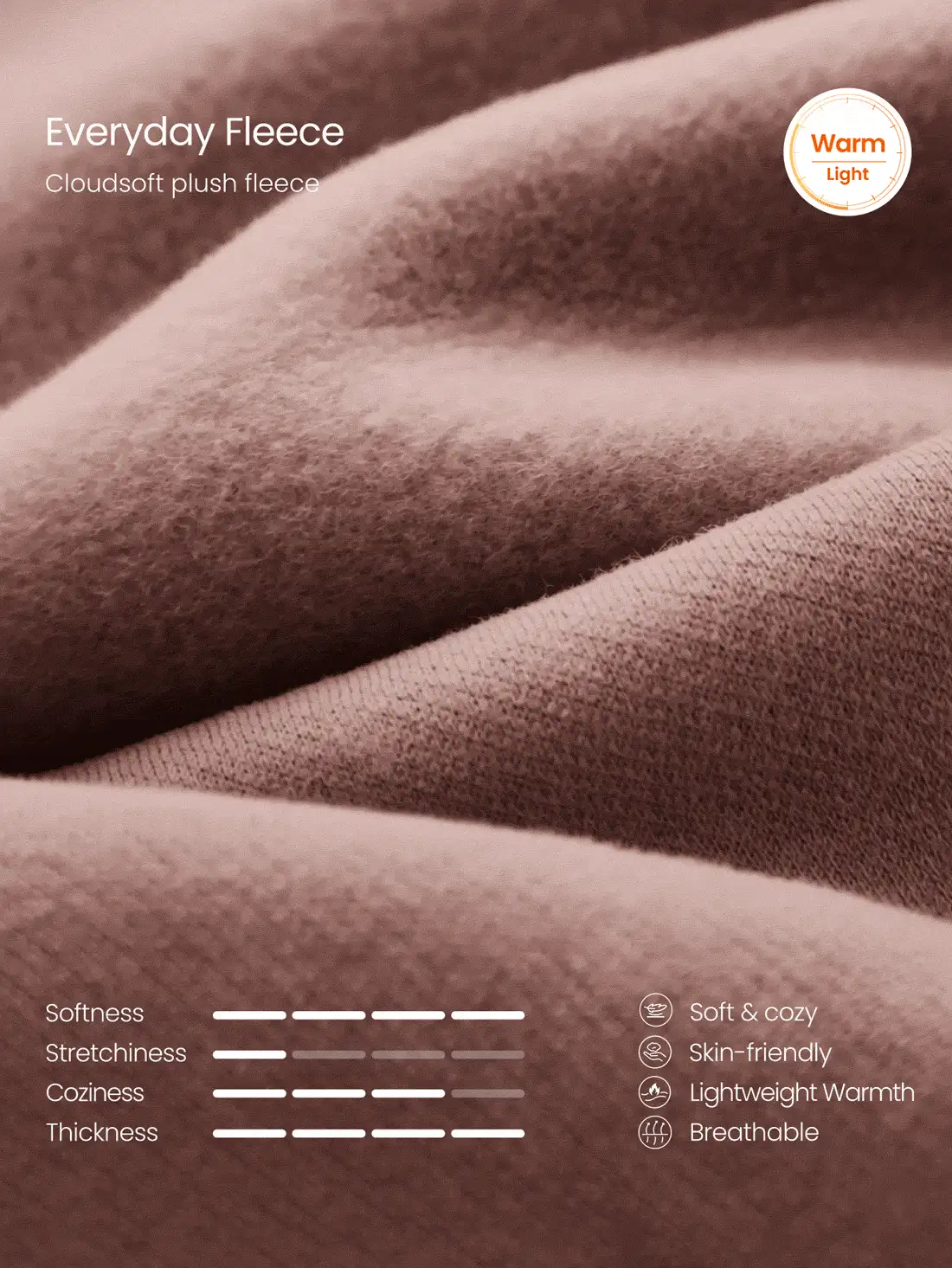 GLOWMODE Everyday Fleece Chilly Days Relaxed Hoodie Jacket With Ribbed Cuffs & Hem Waist-Length Daily Casual Fall Winter Wear - Mocha Brown - View 5