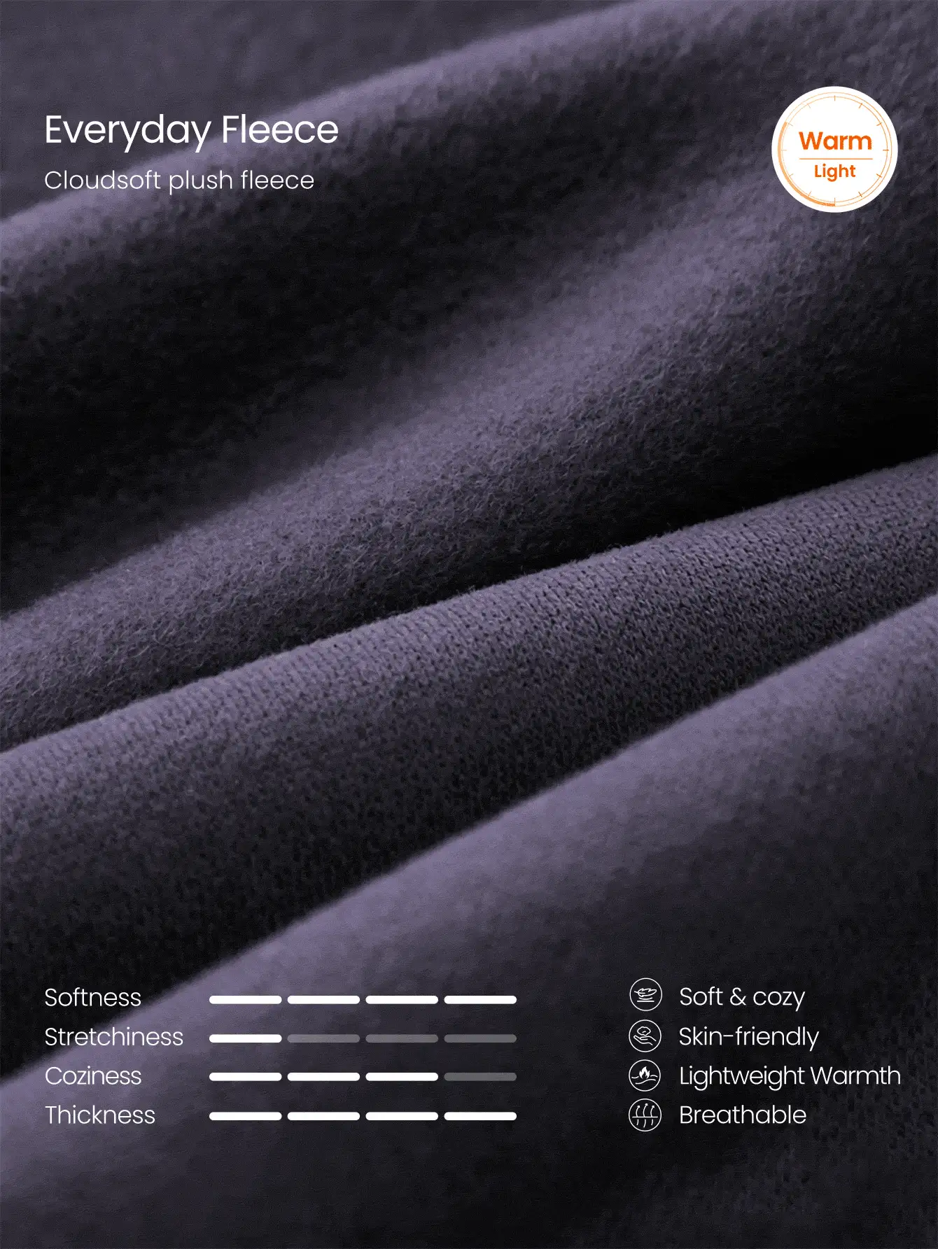 GLOWMODE Everyday Fleece Warmth Whisperer 柔軟保暖輕量夾克,前後縫線設計、口袋、蝙蝠袖、高領、全開襟拉鍊,休閒款 - 紫色 - 查看 6
