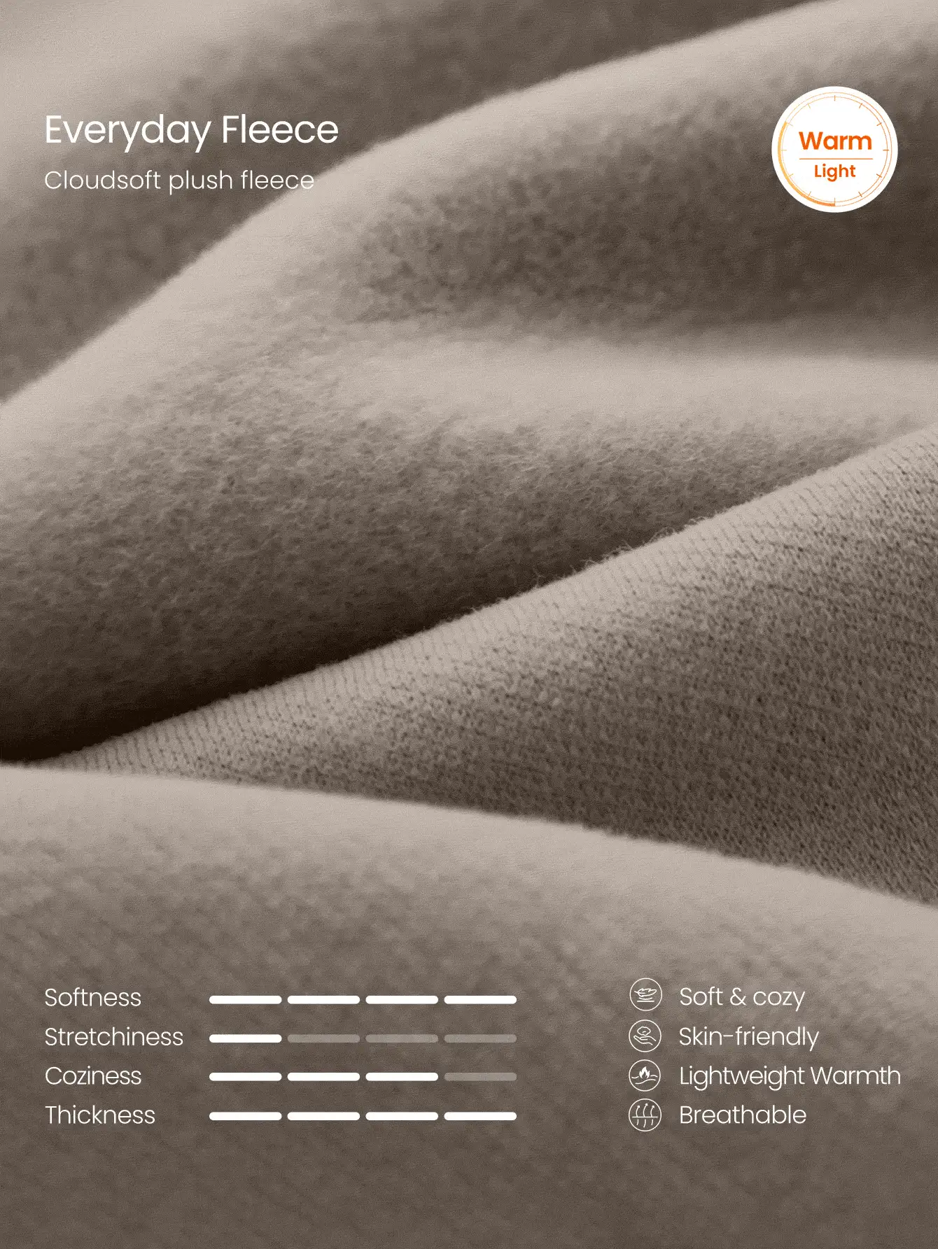 GLOWMODE Everyday Fleece Warmth Whisperer 柔軟保暖輕量夾克,前後縫線設計、口袋、蝙蝠袖、高領、全開襟拉鍊,休閒款 - 卡其色 - 查看 6