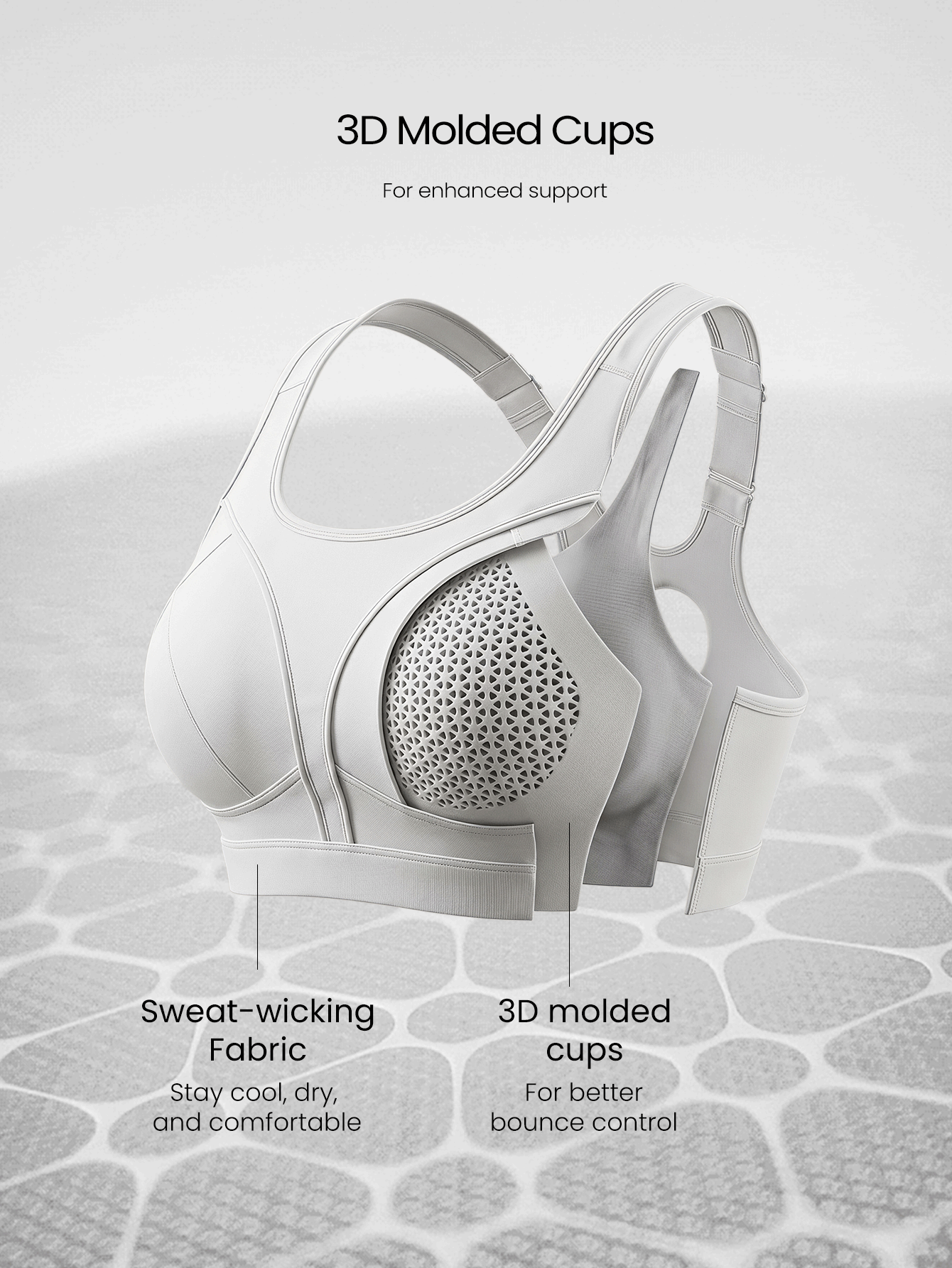 GLOWMODE Quick Dry Sun Protective Sculpt Support Shock-Absorbing Sports Bra With Adjustable Straps & Keyhole Back High Impact Workout Gym Training Fitness Wear - White - View 3