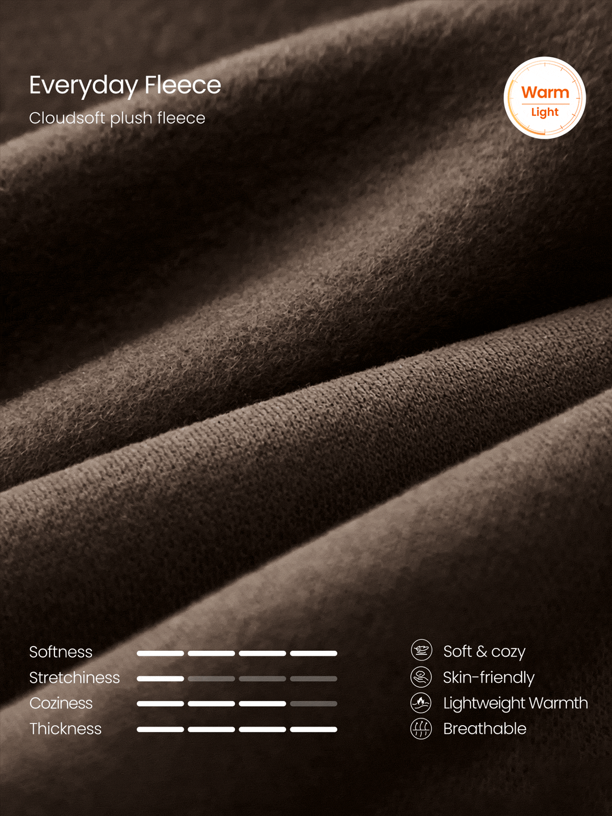 GLOWMODE Everyday Fleece Fireside Hoodie With Tonal Back Embroidery & Dropped Shoulders Relaxed Fit Daily Casual Fall Winter Outdoor Wear - Brown - View 6
