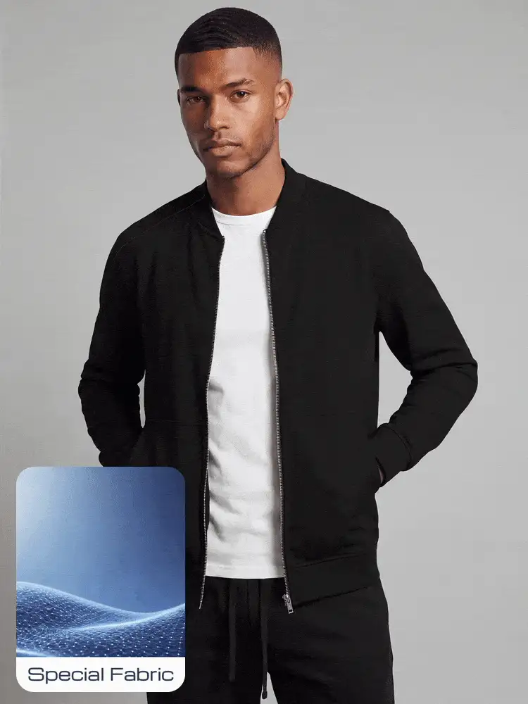 TekDrob Jaket Bomber Bahan Elastis dan Halus dengan Saku Samping dan Efek Menjaga Kehangatan - Hitam - View 2