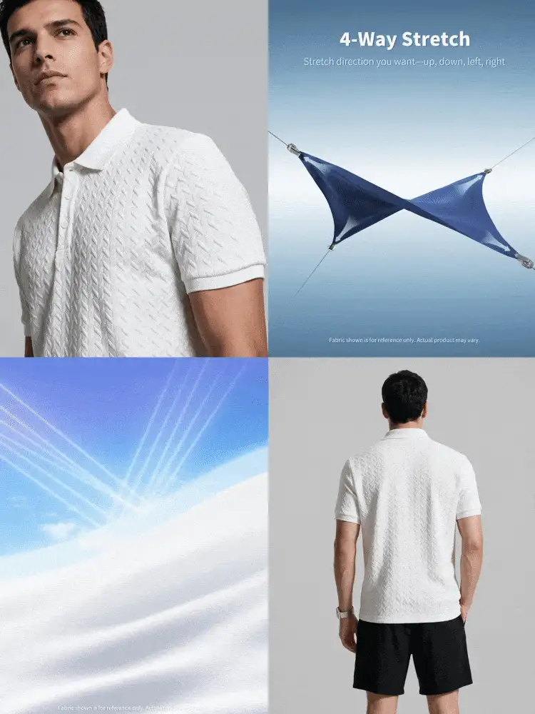TekDrob Water Repellent & Wrinkle Free Textured Polo With Regular Fit And Ribbed Details - White - View 2
