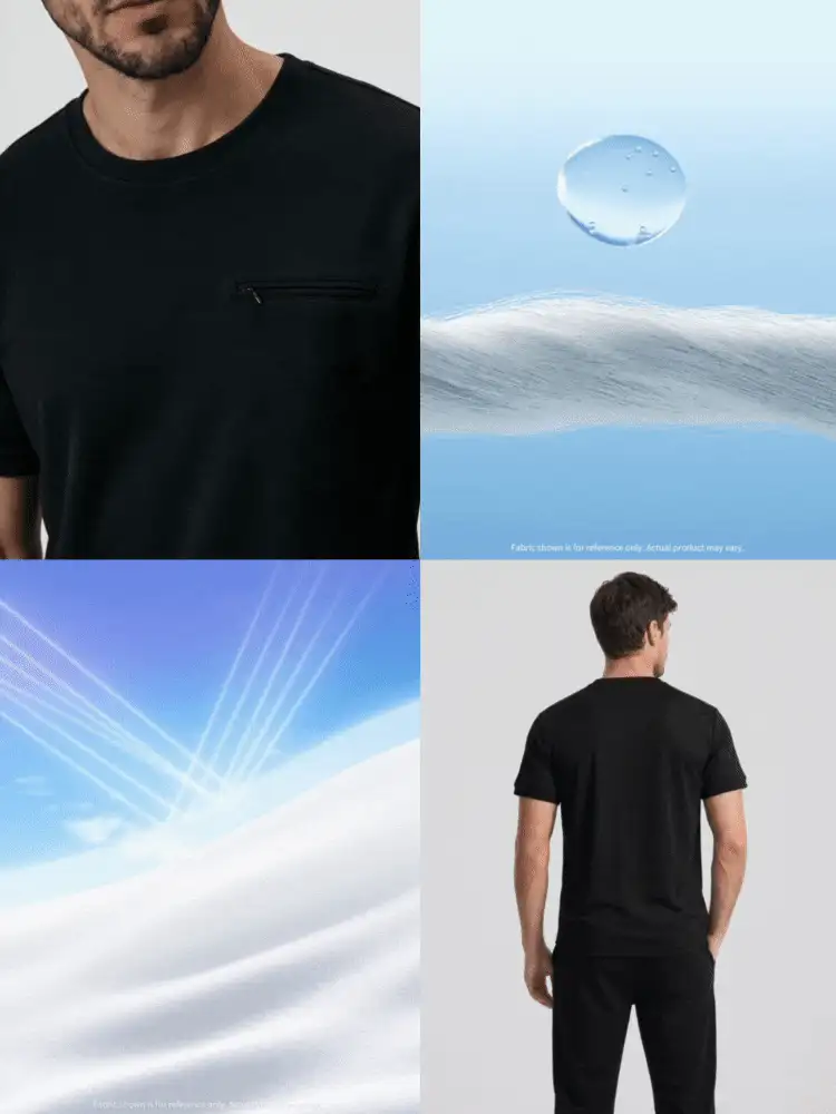TekDrob Water Repellent Pique T-Shirt With Regular Fit And Zippered Welt Chest Pocket - Black - View 2