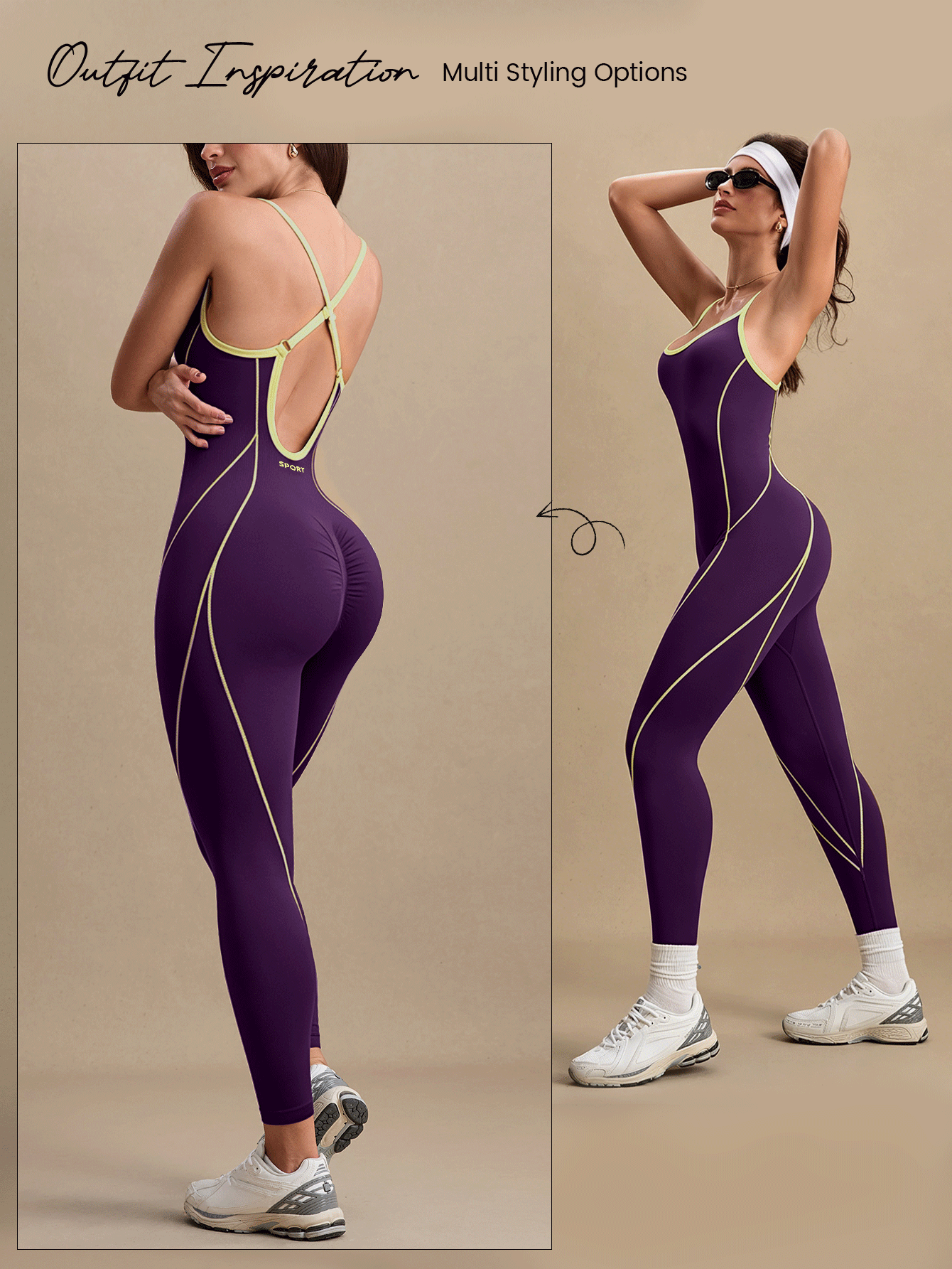 Glamine Mono sin costuras con espalda cruzada para mujer, deportivo - Multicolor - Añade 5