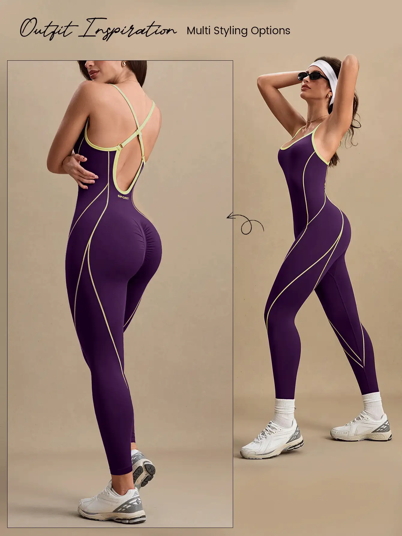 Glamine Women's Seamless Criss-Cross Back Jumpsuit, Sports - Multicolor - View 5