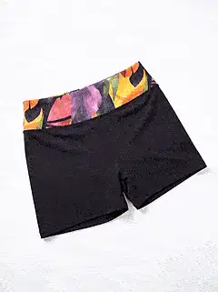 CAJUNI Women's High Waist Tropical Plant Print Fitted Athletic Shorts - Black - View 7